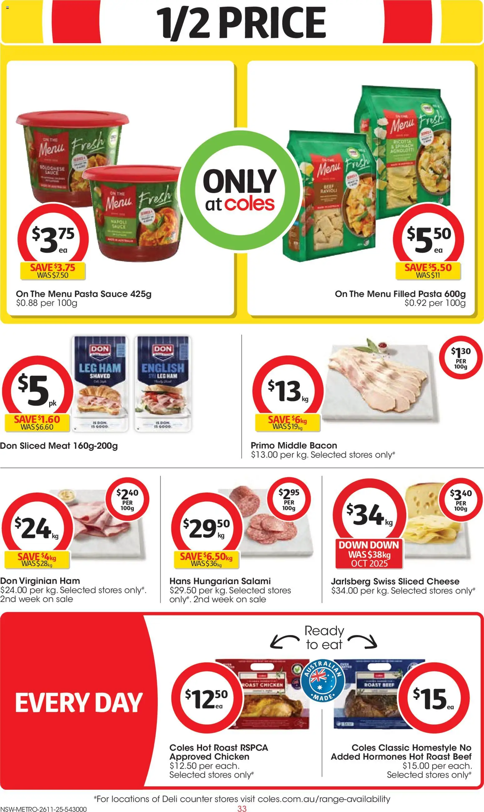 Coles catalogue - valid from 26.11.2025 | Page: 33 | Products: Salami, Ham, Chicken, Pasta