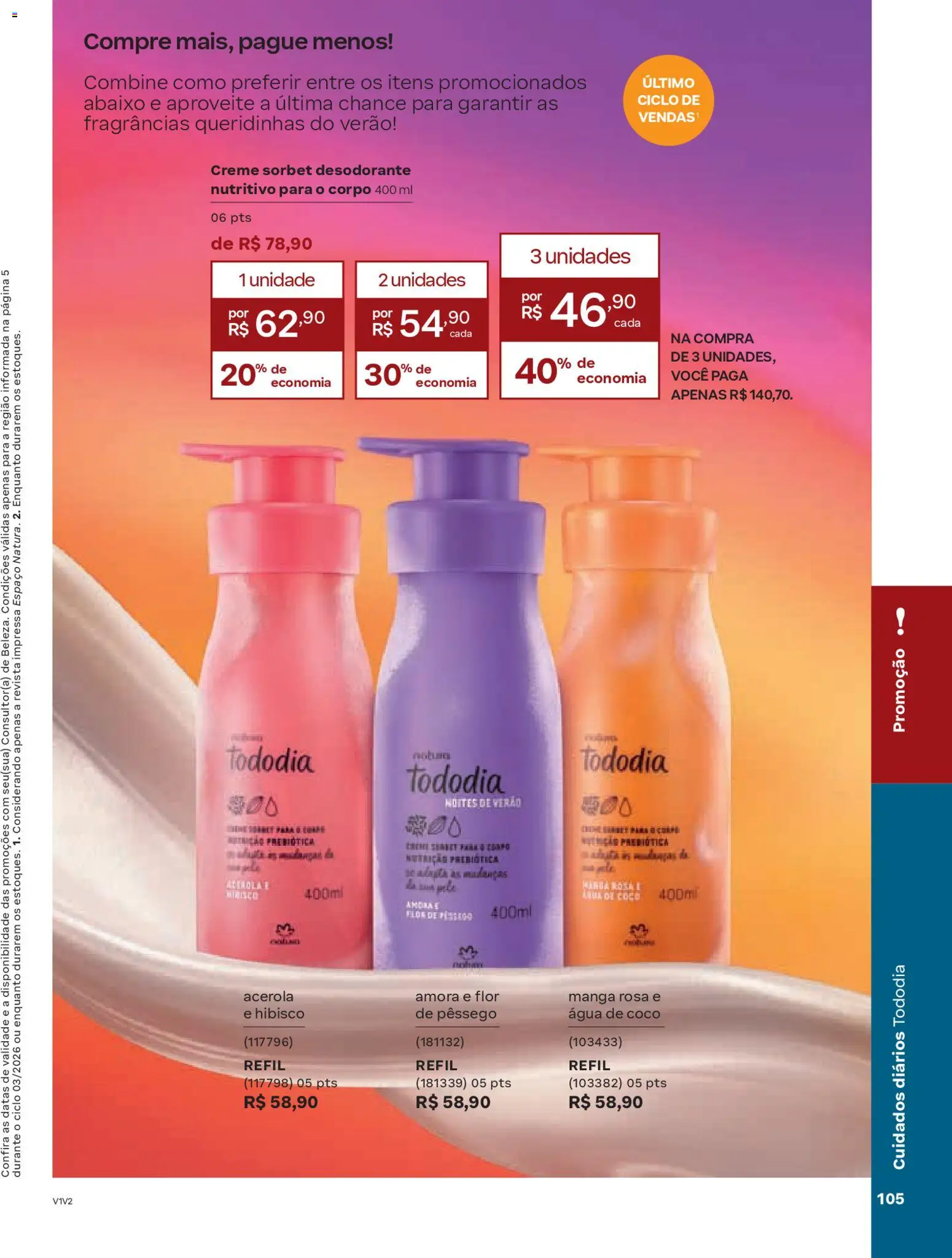 Natura Folheto - válido de 04.02.2026 | Página: 105 | Produtos: Pêssego, Água de coco, Desodorante, Acerola