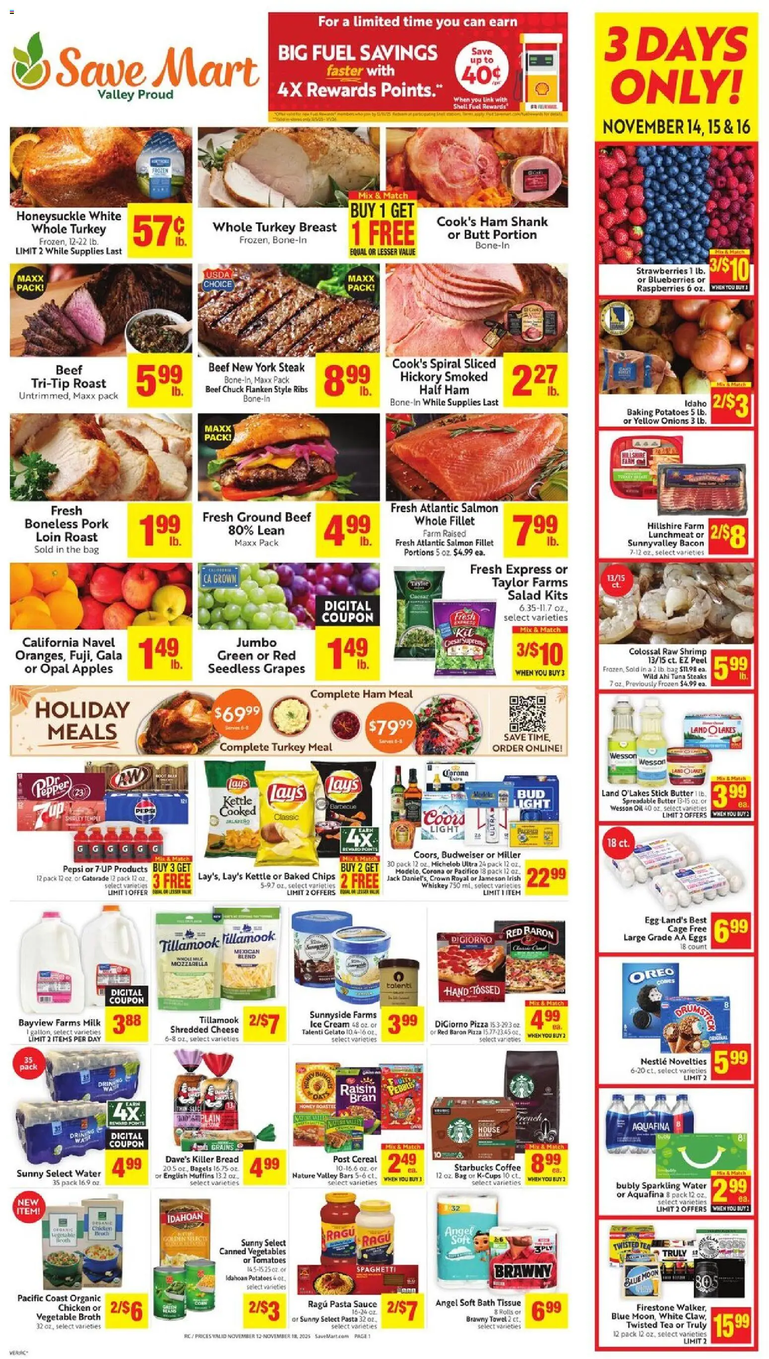 Save Mart Weekly Ad - valid from 12.11.2025 | Page: 1 | Products: Oil, Pork, Chips, Cream