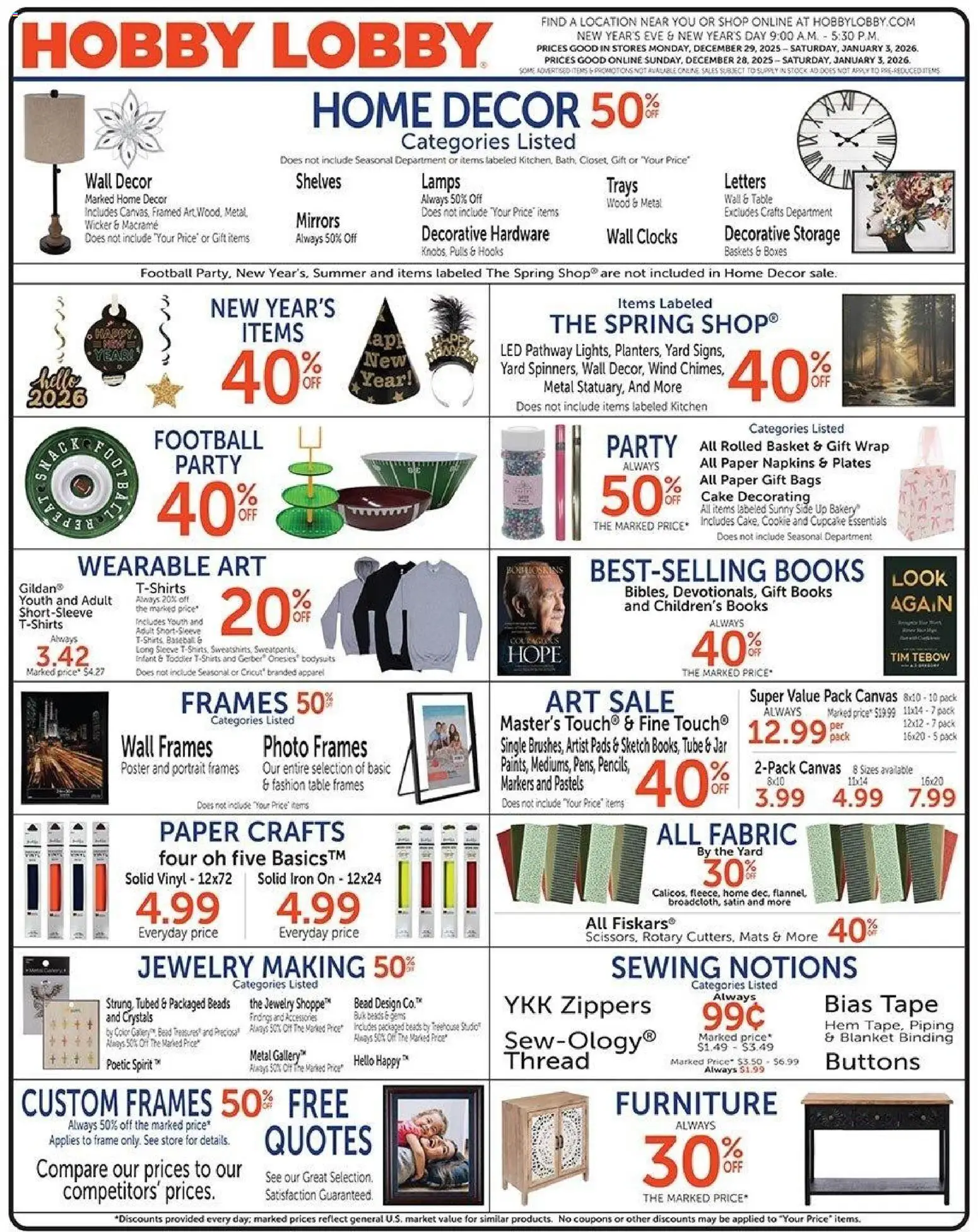 Hobby Lobby Weekly Ad - valid from 28.12.2025 | Page: 1 | Products: Table, Basket, Pads, Cupcake