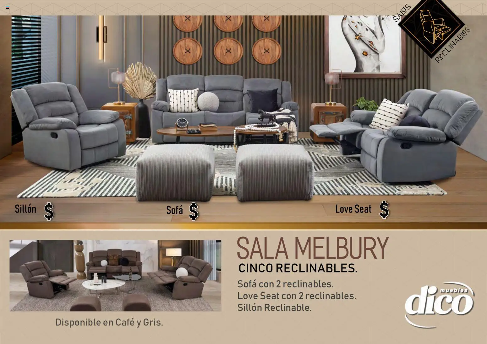 Nuevas ofertas de Muebles Dico válidas en toda la República Mexicana desde el 27.03.2026. ¡Encuentra las mejores ofertas en Muebles Dico catálogo Salas reclinables ! | Página: 20 | Productos: Sofá, Sillón, Café