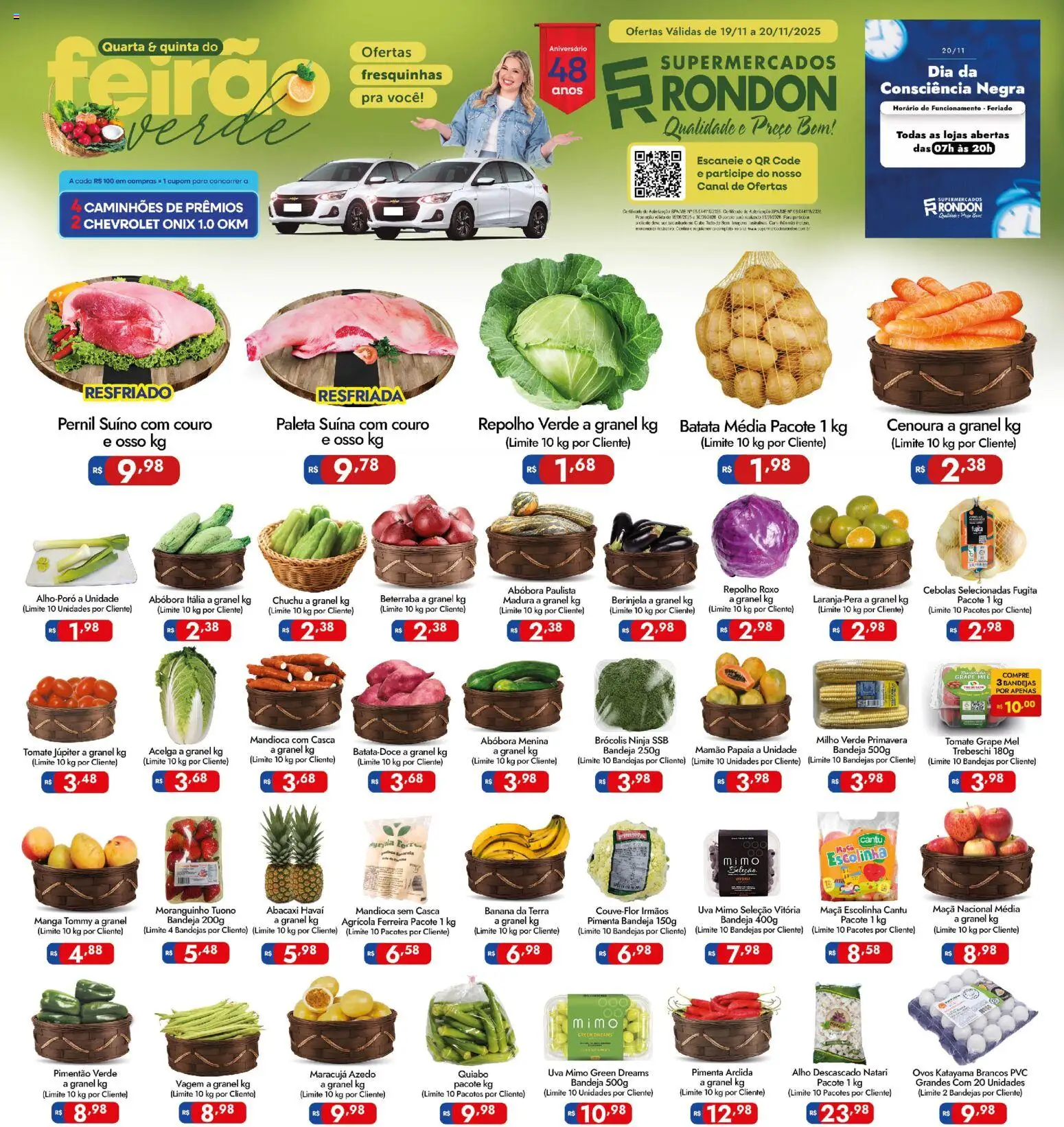 Supermercados Rondon Folheto - válido de 19.11.2025 | Página: 1 | Produtos: Alho, Berinjela, Pernil, Abacaxi