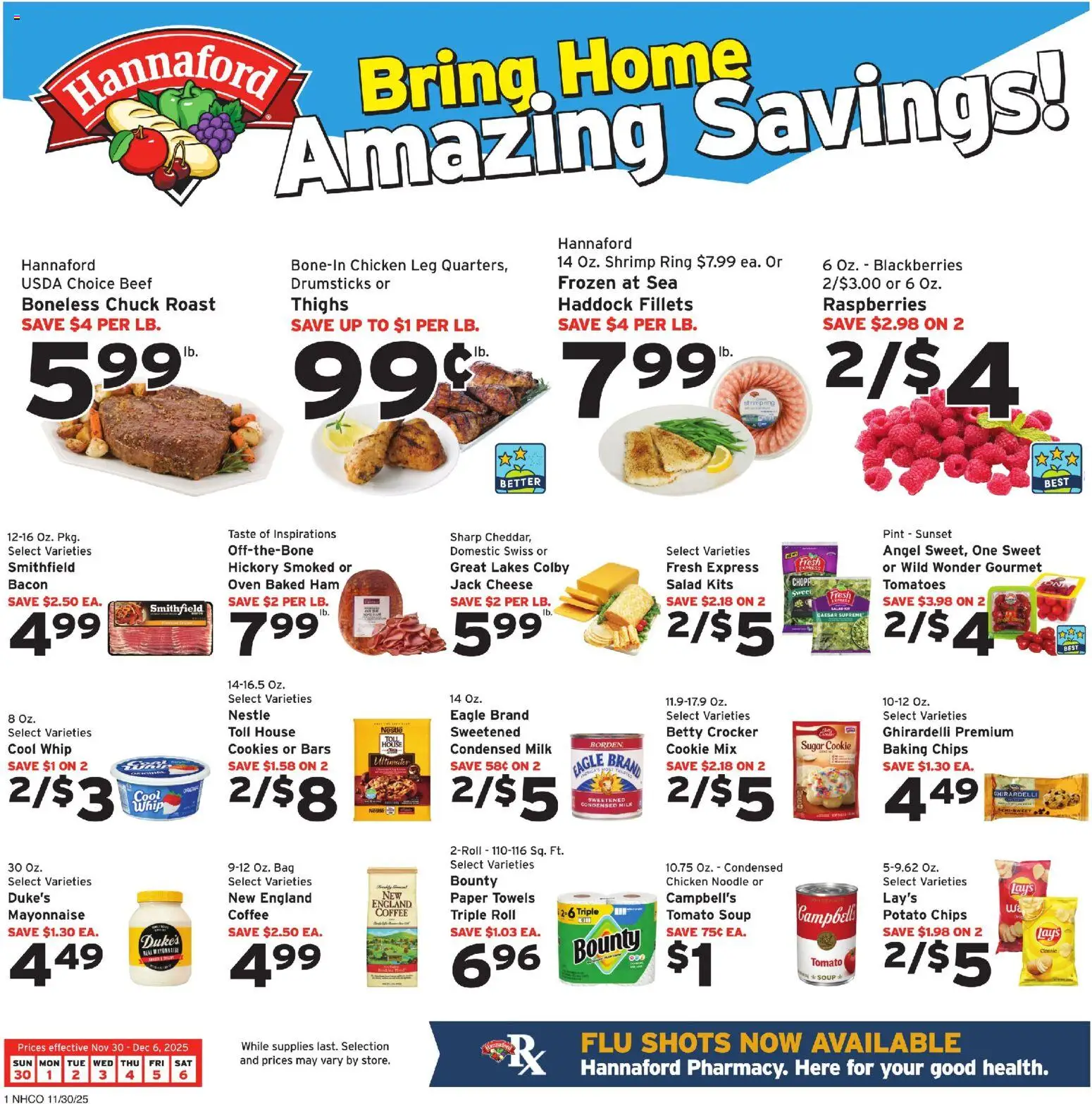 Hannaford Weekly Ad - valid from 30.11.2025 | Page: 1 | Products: Coffee, Tomatoes, Chips, Cookies