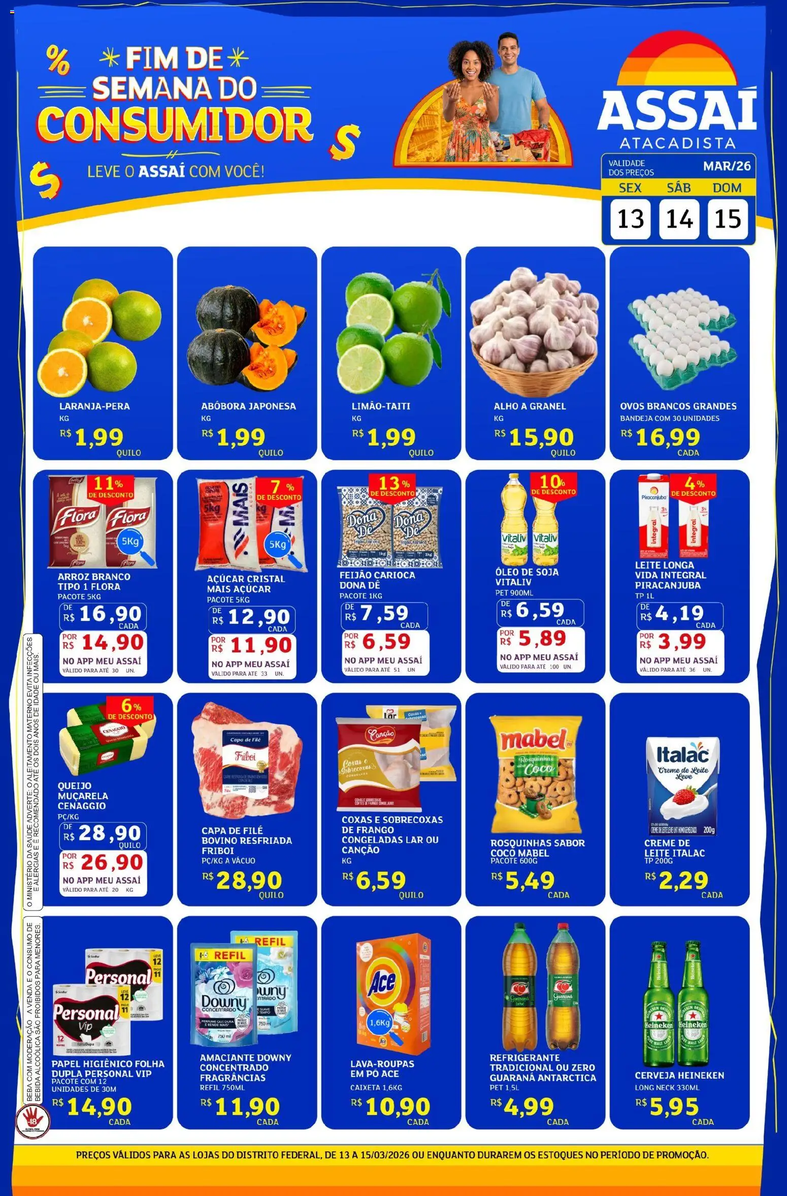 Assaí Atacadista Folheto - válido de 13.03.2026 | Página: 1 | Produtos: Feijão, Pó, Creme de leite, Amaciante