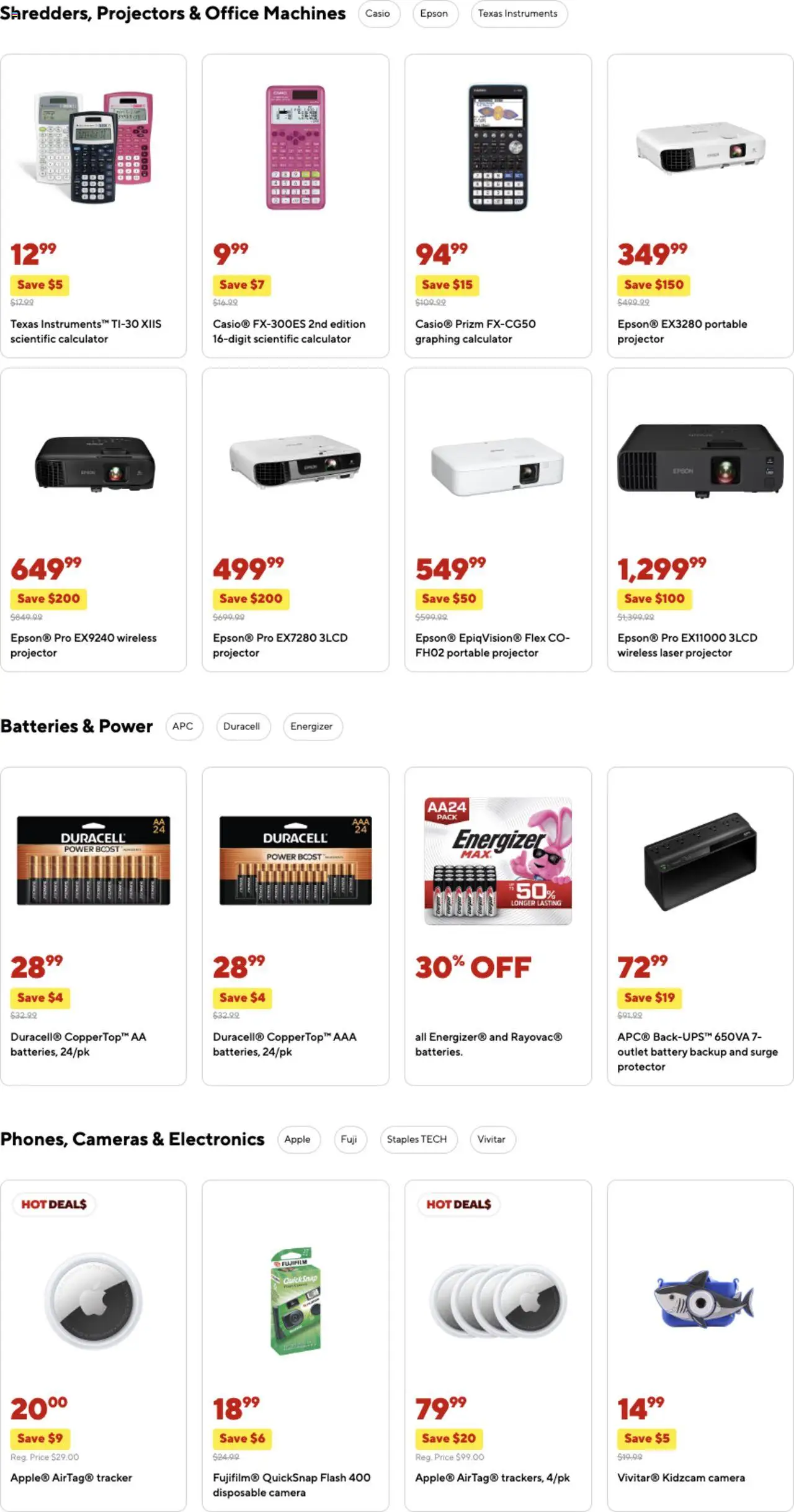 Staples Weekly Ad - valid from 07.09.2025 | Page: 10 | Products: Battery, Projector, Camera, Calculator