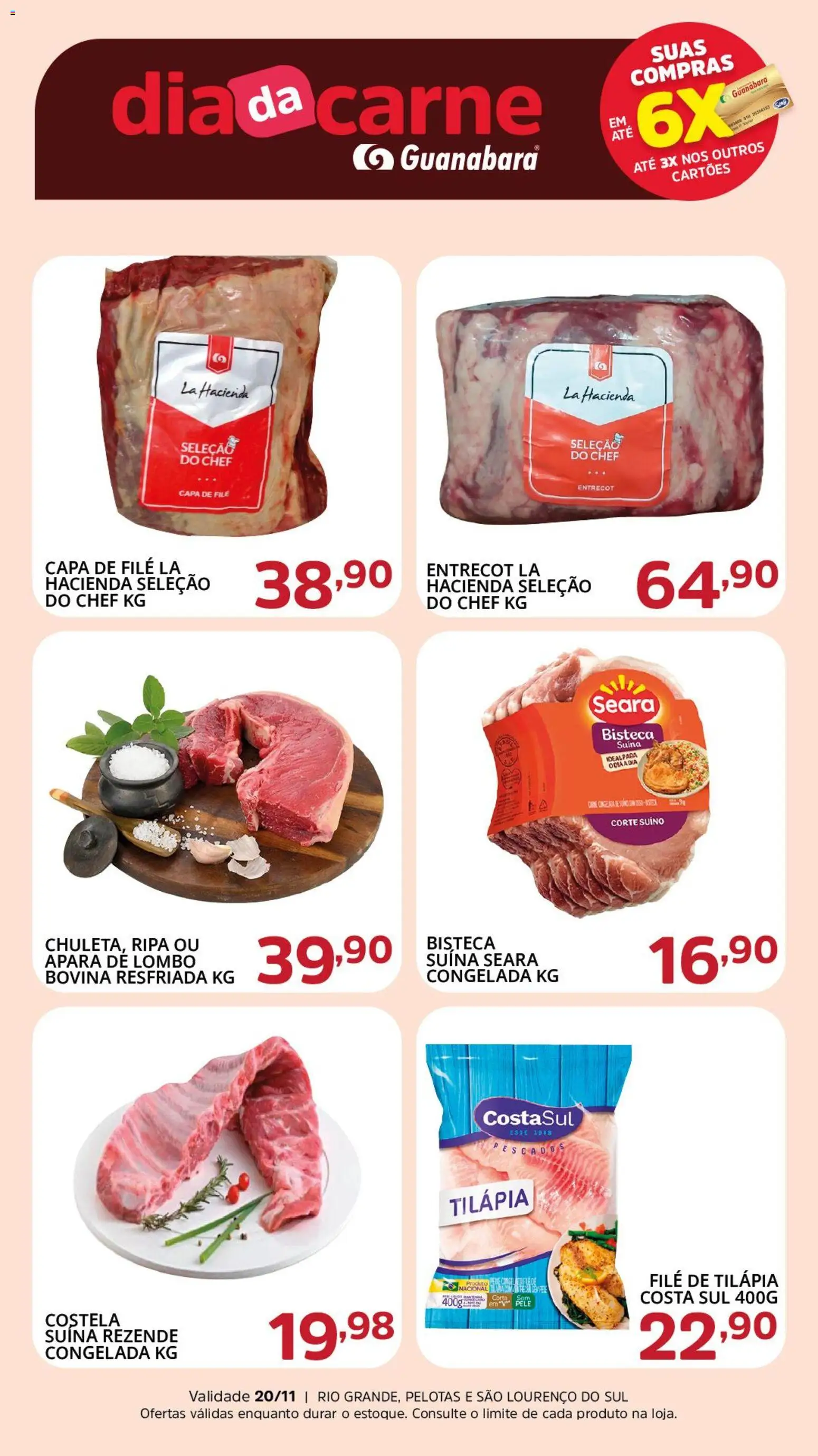 Supermercado Guanabara Folheto - válido de 20.11.2025 | Página: 1 | Produtos: Lombo, Tilápia, Carne, Filé de tilápia