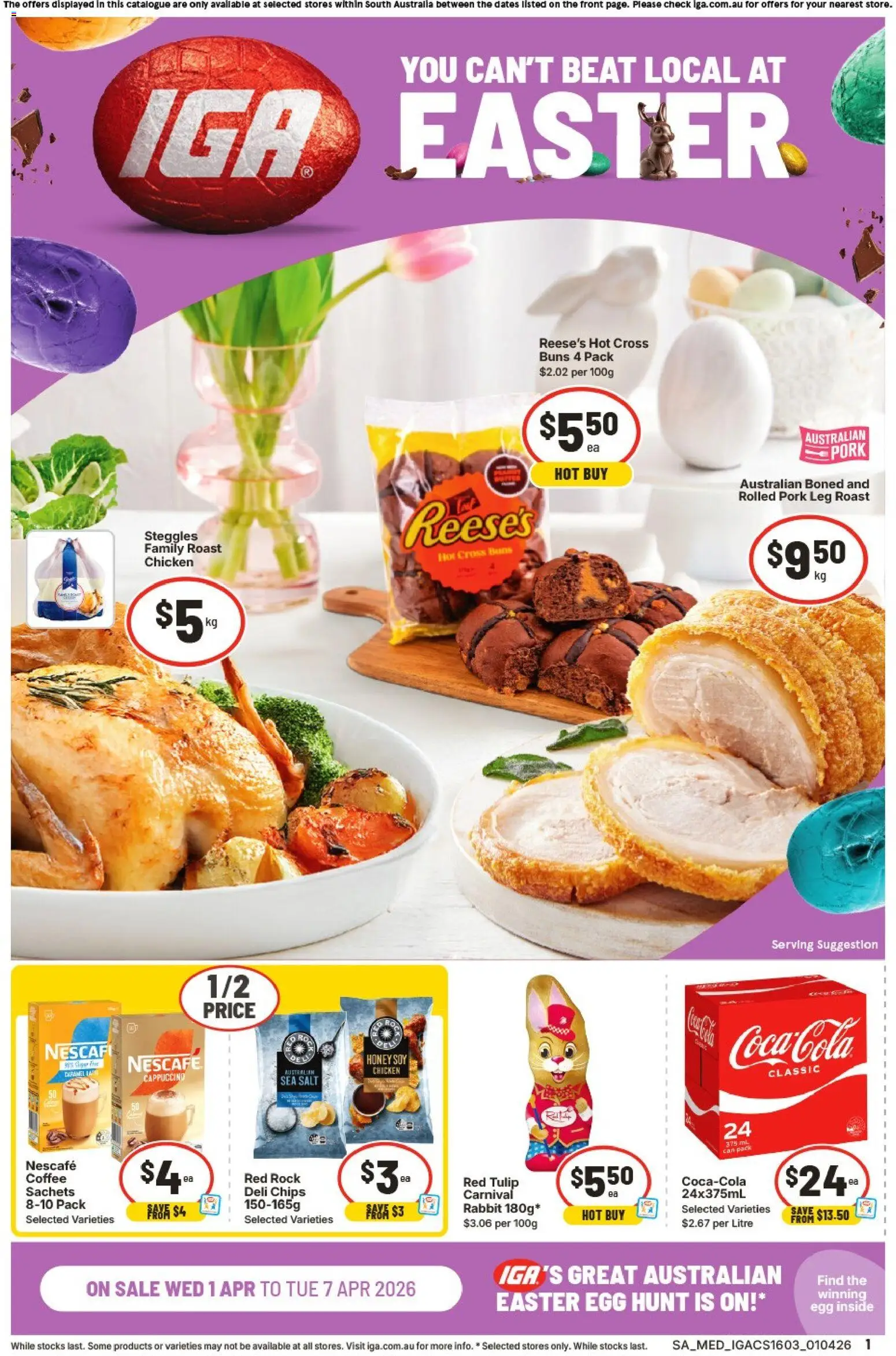 IGA catalogue - valid from 01.04.2026 | Page: 1 | Products: Coca Cola, Chips, Salt, Nescafe