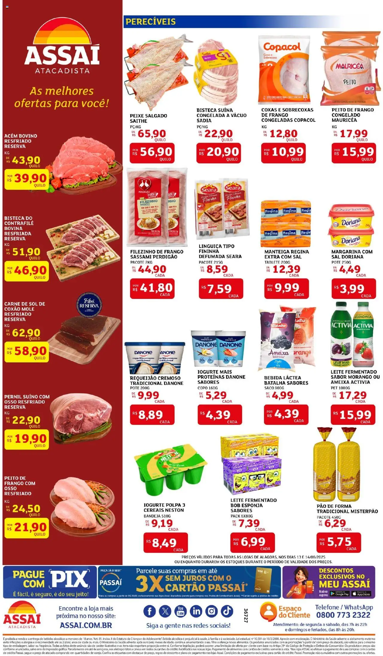Assaí Atacadista Folheto - válido de 13.08.2025 | Página: 2 | Produtos: Iogurte, Carne, Frango, Peito de frango