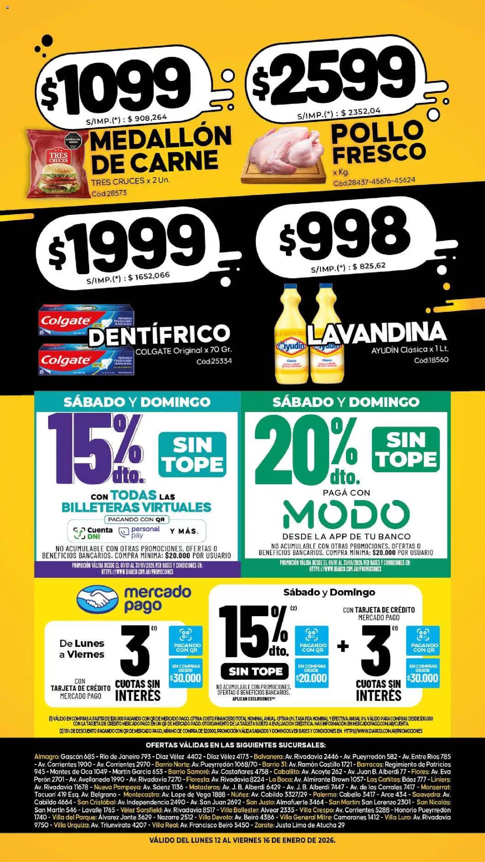 Diarco ofertas Locura │ válido desde el 12.01.2026 | Página: 2 | Productos: Lavandina, Pollo, Lima, General