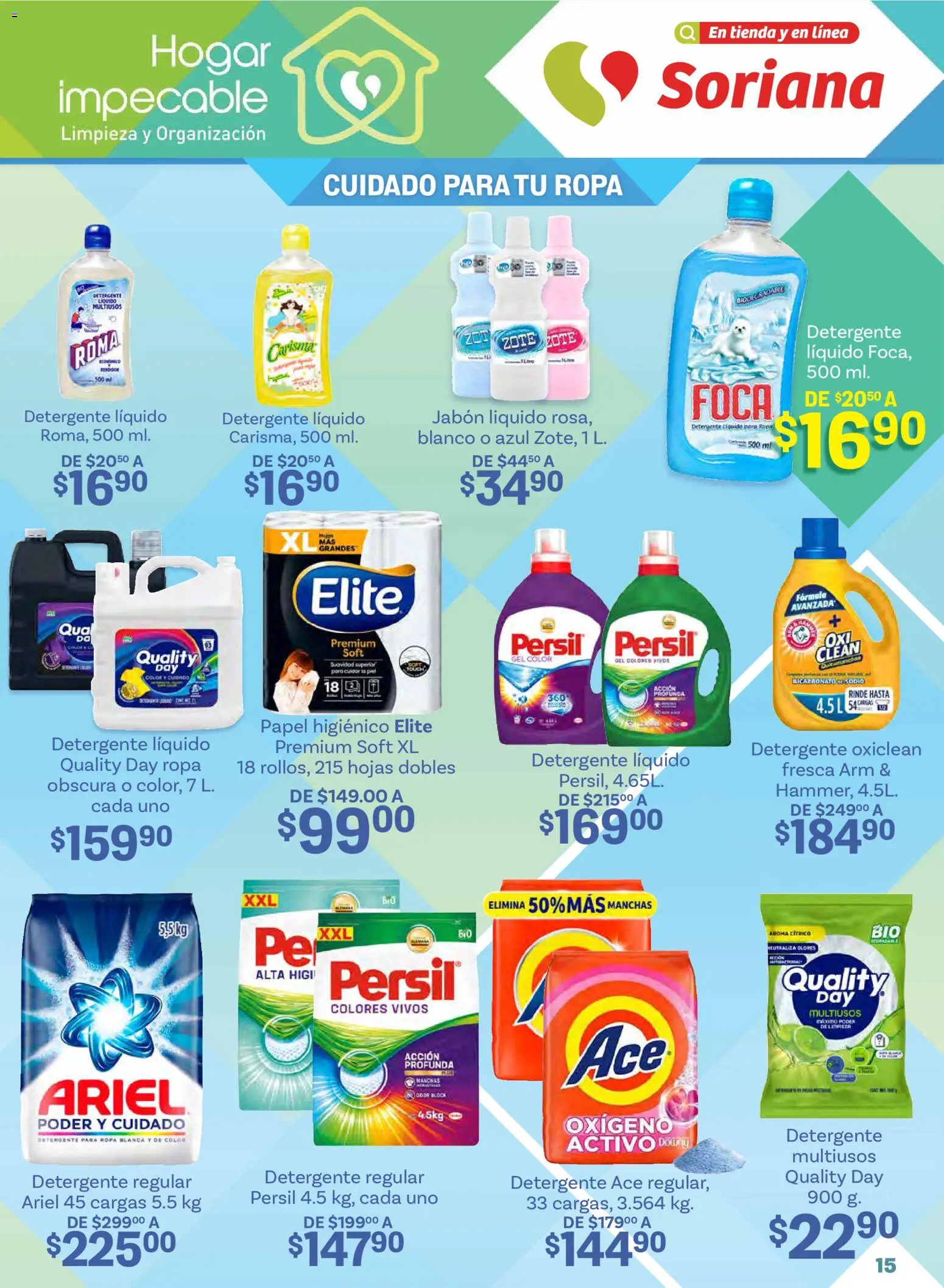 Nuevas ofertas de Soriana válidas en toda la República Mexicana desde el 15.01.2026. ¡Encuentra las mejores ofertas en Soriana - Hogar impecable Súper Nacional! | Página: 15 | Productos: Detergente, Jabón líquido, Ropa, Jabón
