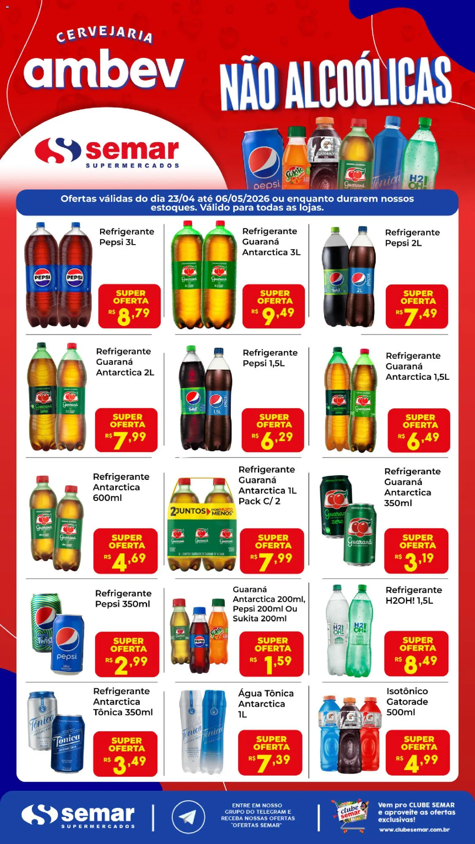 Semar Supermercado Folheto - válido de 23.04.2026 | Página: 1 | Produtos: Guaraná, Água tônica, Gatorade, Refrigerante