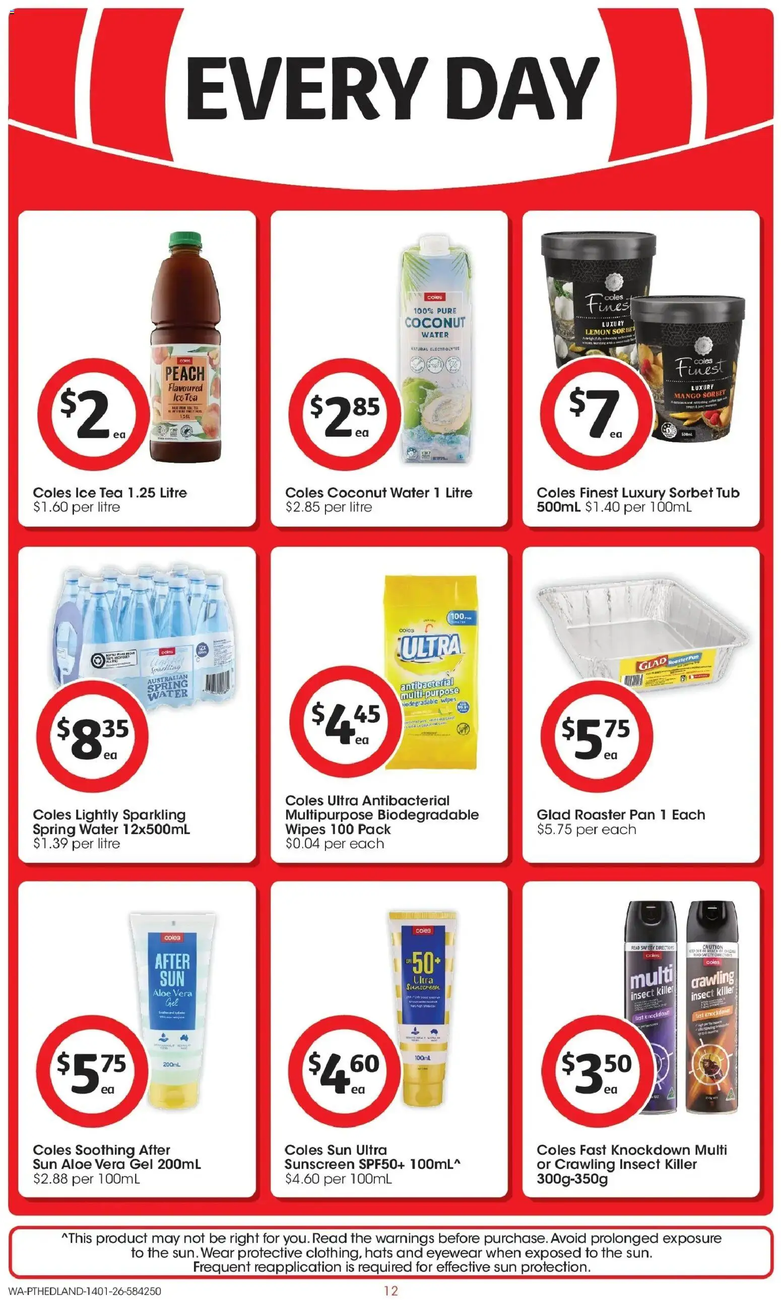 Coles catalogue - valid from 14.01.2026 | Page: 12 | Products: Sunscreen, Tea, Water, Mango