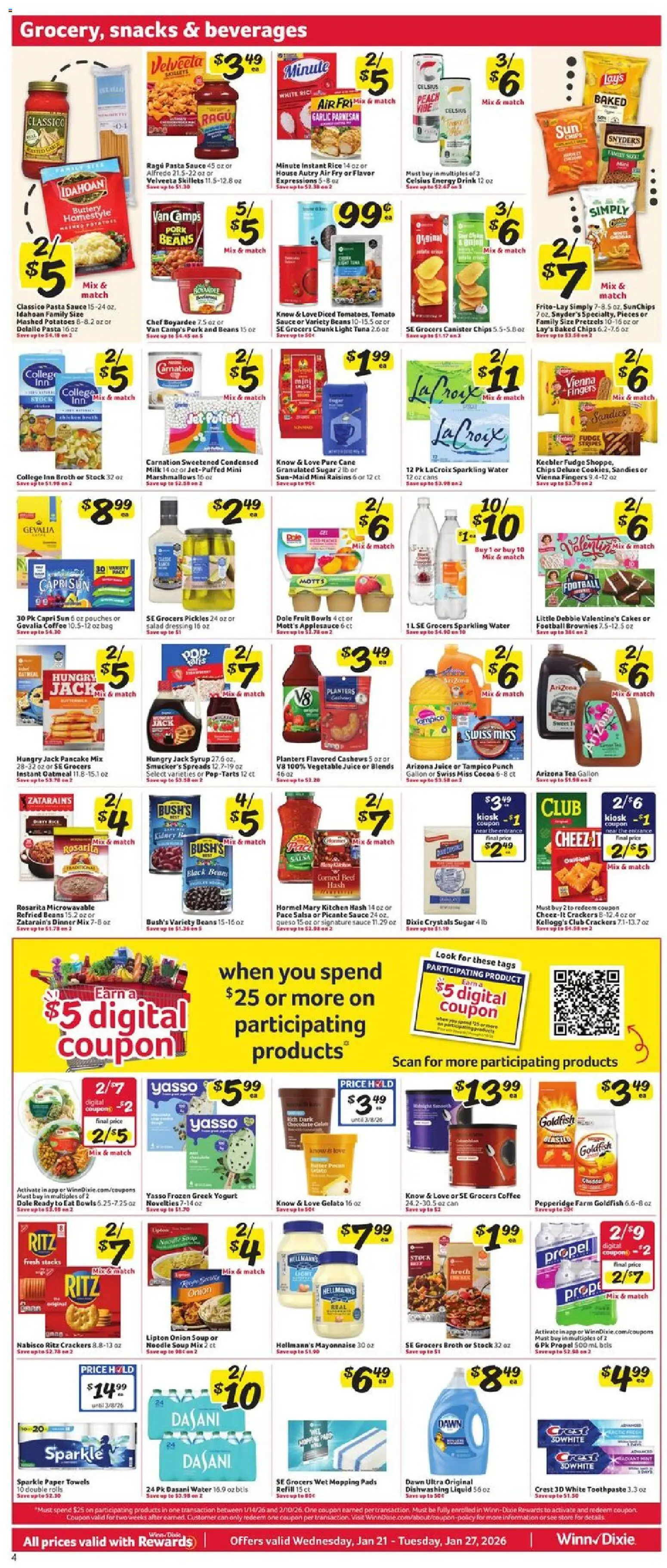 Winn Dixie Weekly Ad - valid from 21.01.2026 | Page: 4 | Products: Milk, Salad, Onion, Bag