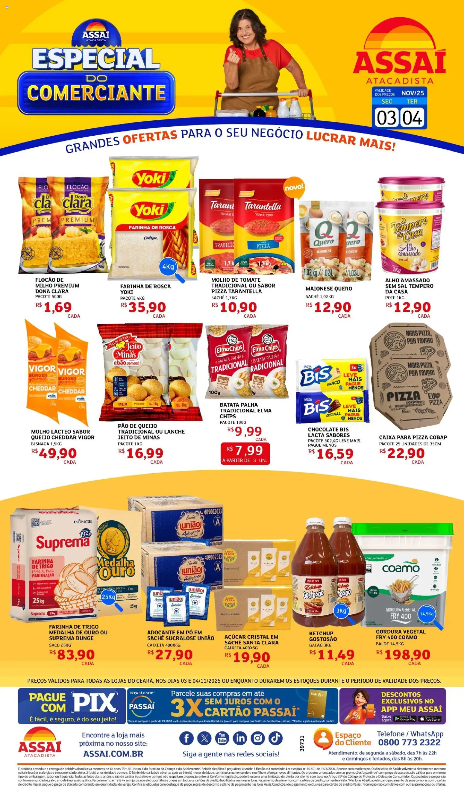 Assaí Atacadista Folheto - válido de 03.11.2025 | Página: 1 | Produtos: Cheddar, Batata palha, Sal, Pão de queijo