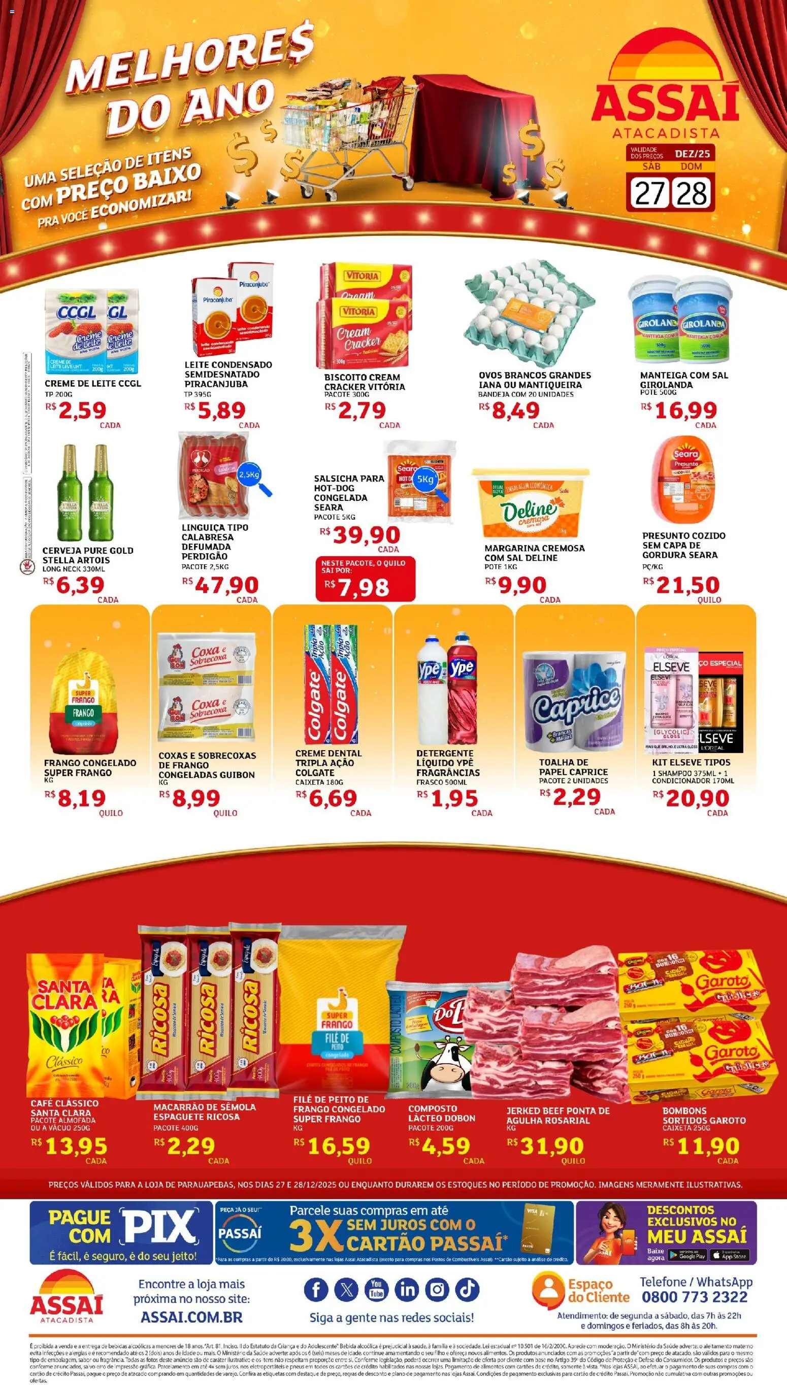 Assaí Atacadista Folheto - válido de 27.12.2025 | Página: 1 | Produtos: Biscoito, Salsicha, Linguiça, Creme de leite