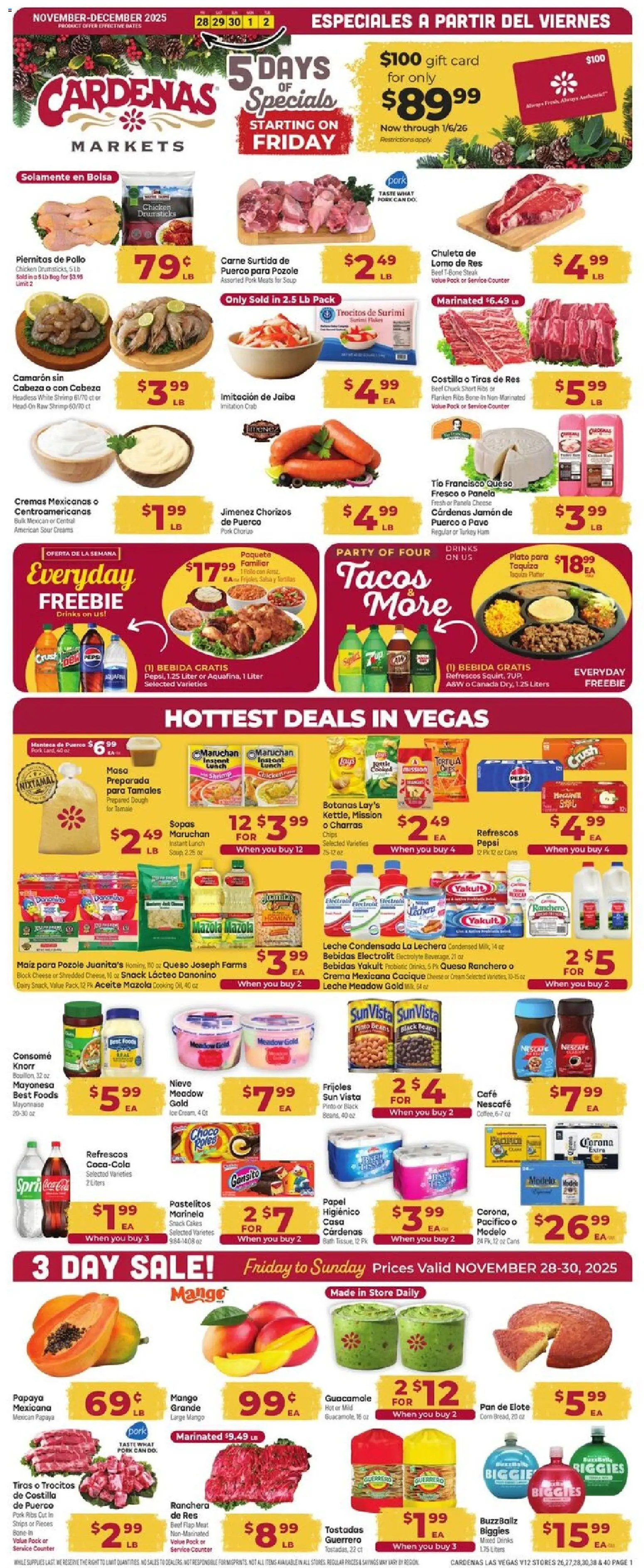 Cardenas Weekly Ad - NV - valid from 28.11.2025 | Page: 1 | Products: Bath, Pork, Chips, Mango