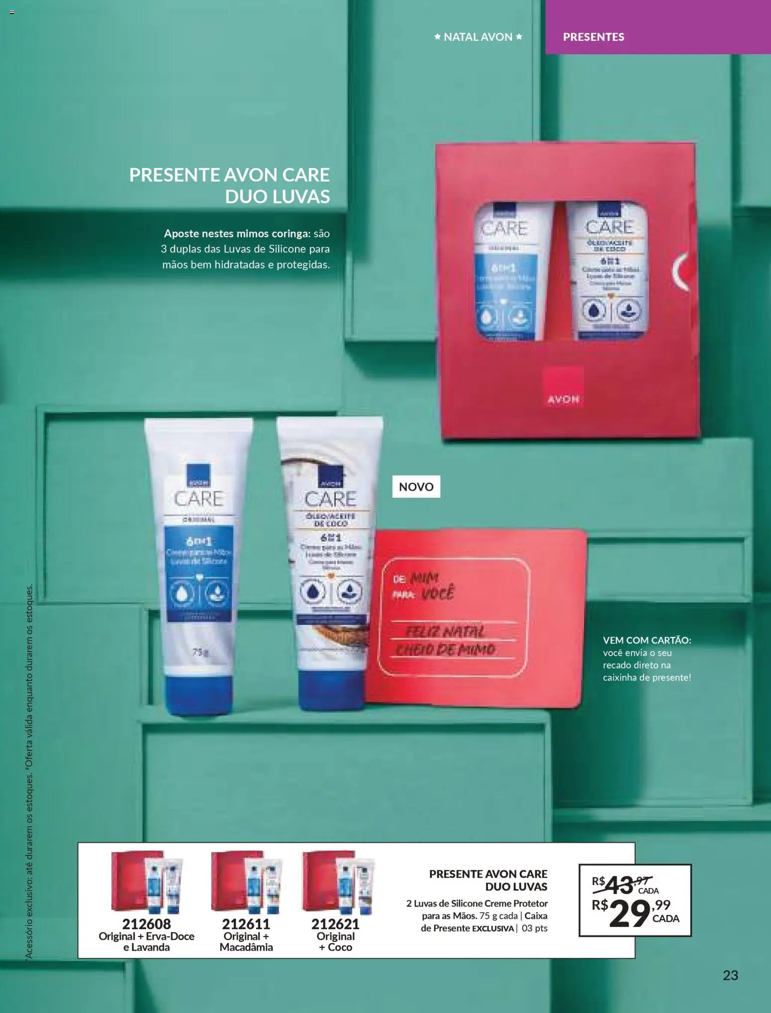 Avon Folheto - válido de 29.10.2025 | Página: 23 | Produtos: Coco, Macadâmia, Caixa, Luvas