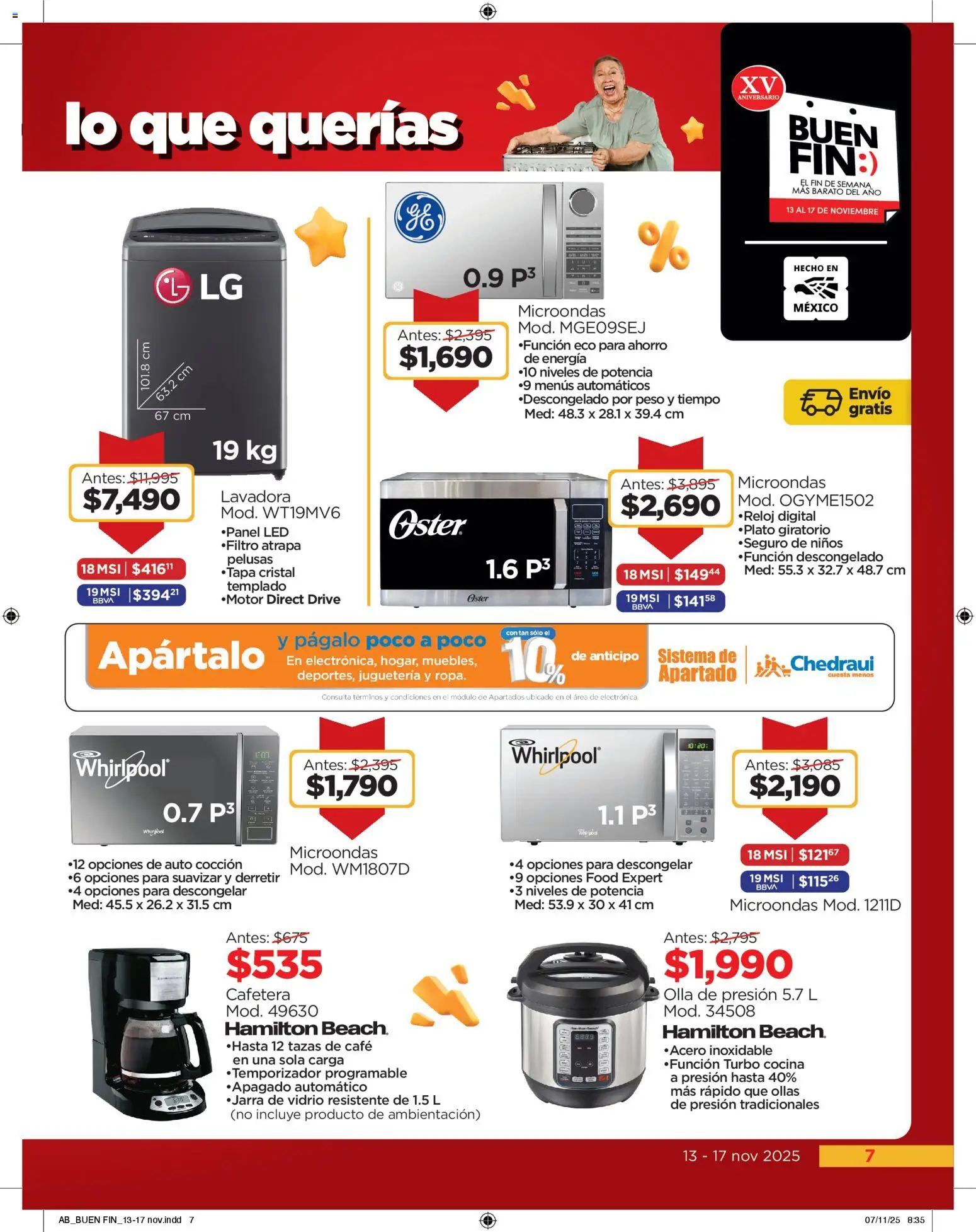 Nuevas ofertas de Chedraui válidas en toda la República Mexicana desde el 13.11.2025. ¡Encuentra las mejores ofertas en Chedraui Buen Fin! | Página: 7 | Productos: Lavadora, Microondas, Cocina, Jarra