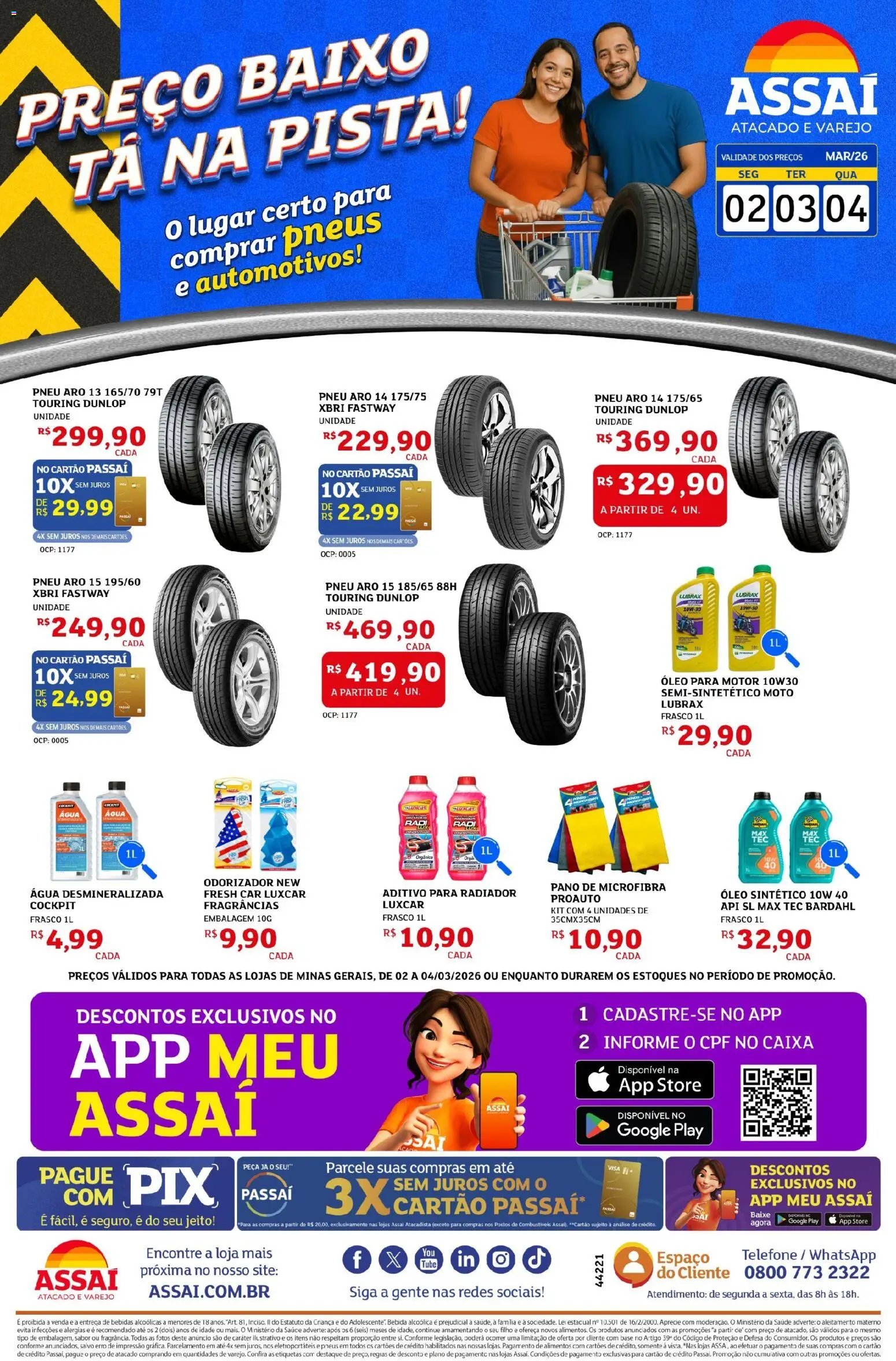 Assaí Atacadista Folheto - válido de 02.03.2026 | Página: 1 | Produtos: Radiador, Pneus, Baixo, Bebida