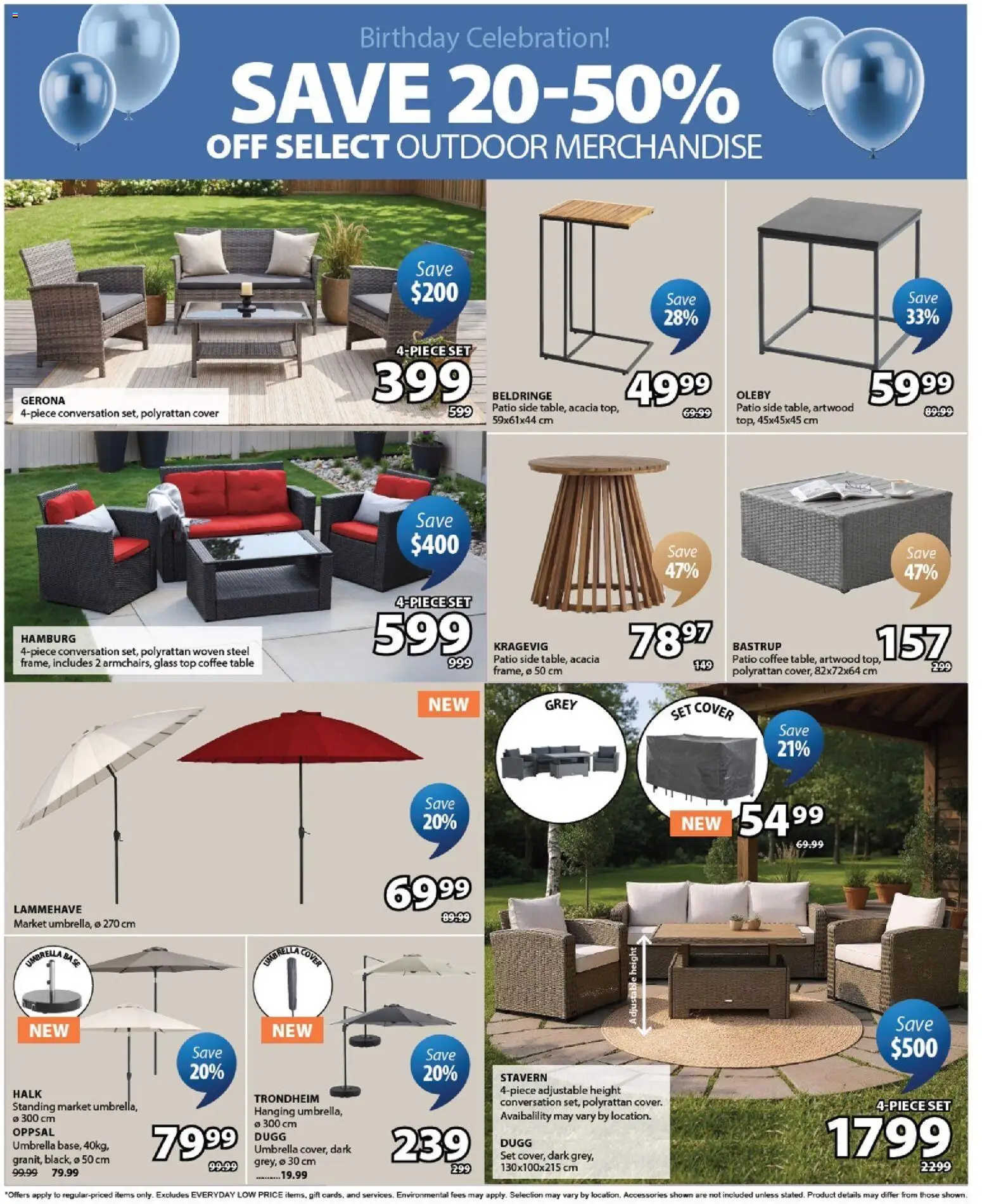 JYSK flyer valid from 23.04.2026 | Page: 5 | Products: Umbrella, Coffee table, Table, Coffee