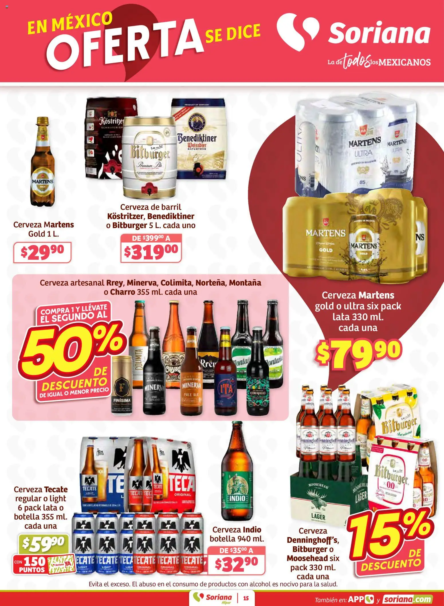 Nuevas ofertas de Soriana válidas en toda la República Mexicana desde el 15.01.2026. ¡Encuentra las mejores ofertas en Soriana - Preciazazaso Híper: Frontera BCN, Son! | Página: 15 | Productos: Cerveza, Botella