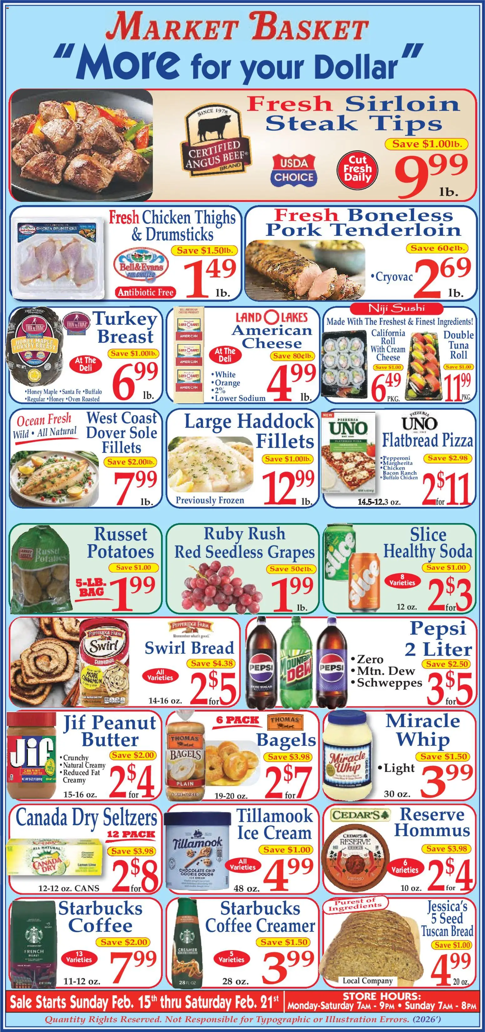 Market Basket Ad - valid from 15.02.2026 | Page: 1 | Products: Bread, Chocolate, Pork, Chocolate Chip