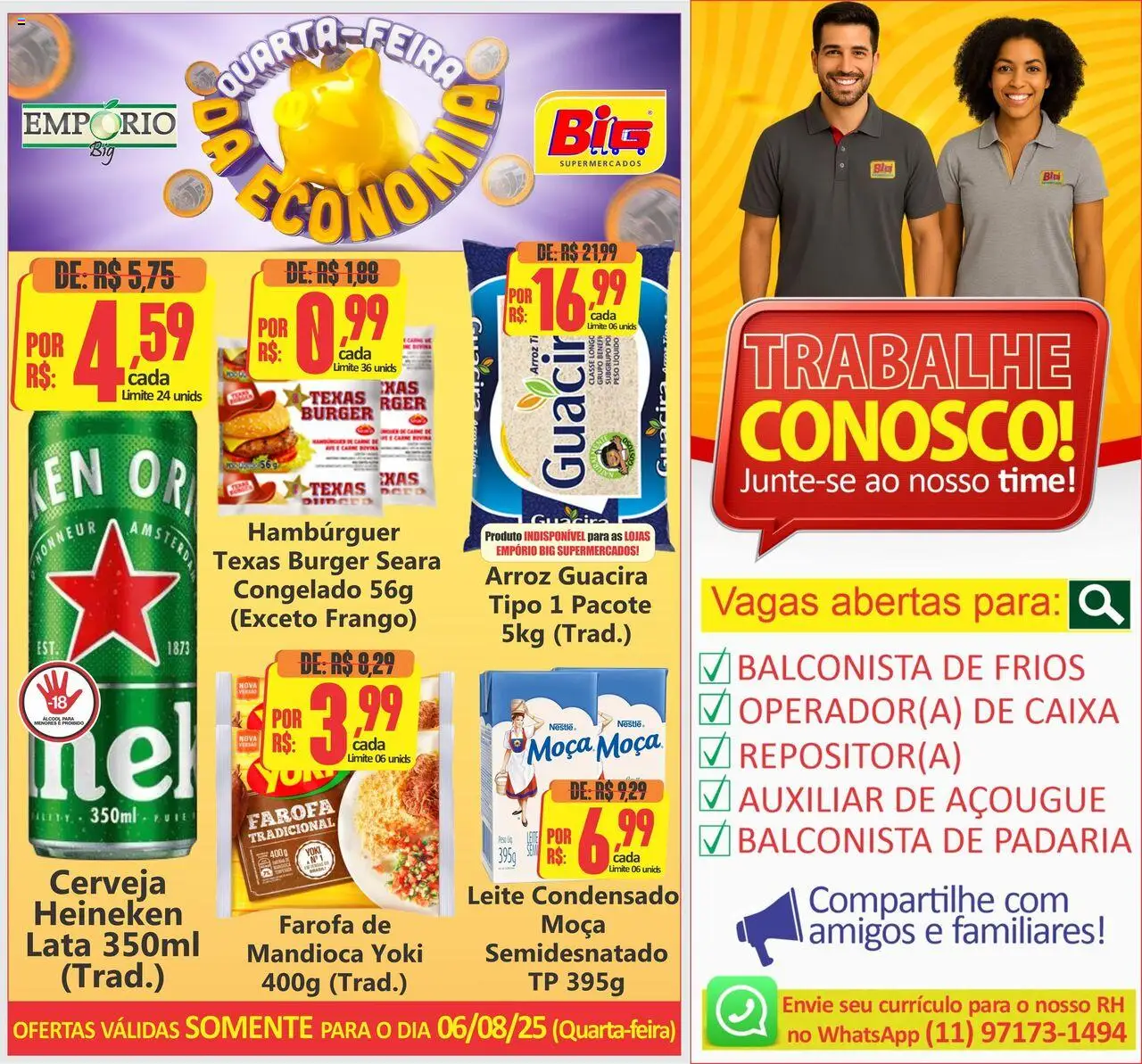 Big Supermercados Folheto - válido de 06.08.2025 | Página: 1 | Produtos: Mandioca, Pó, Arroz, Carne