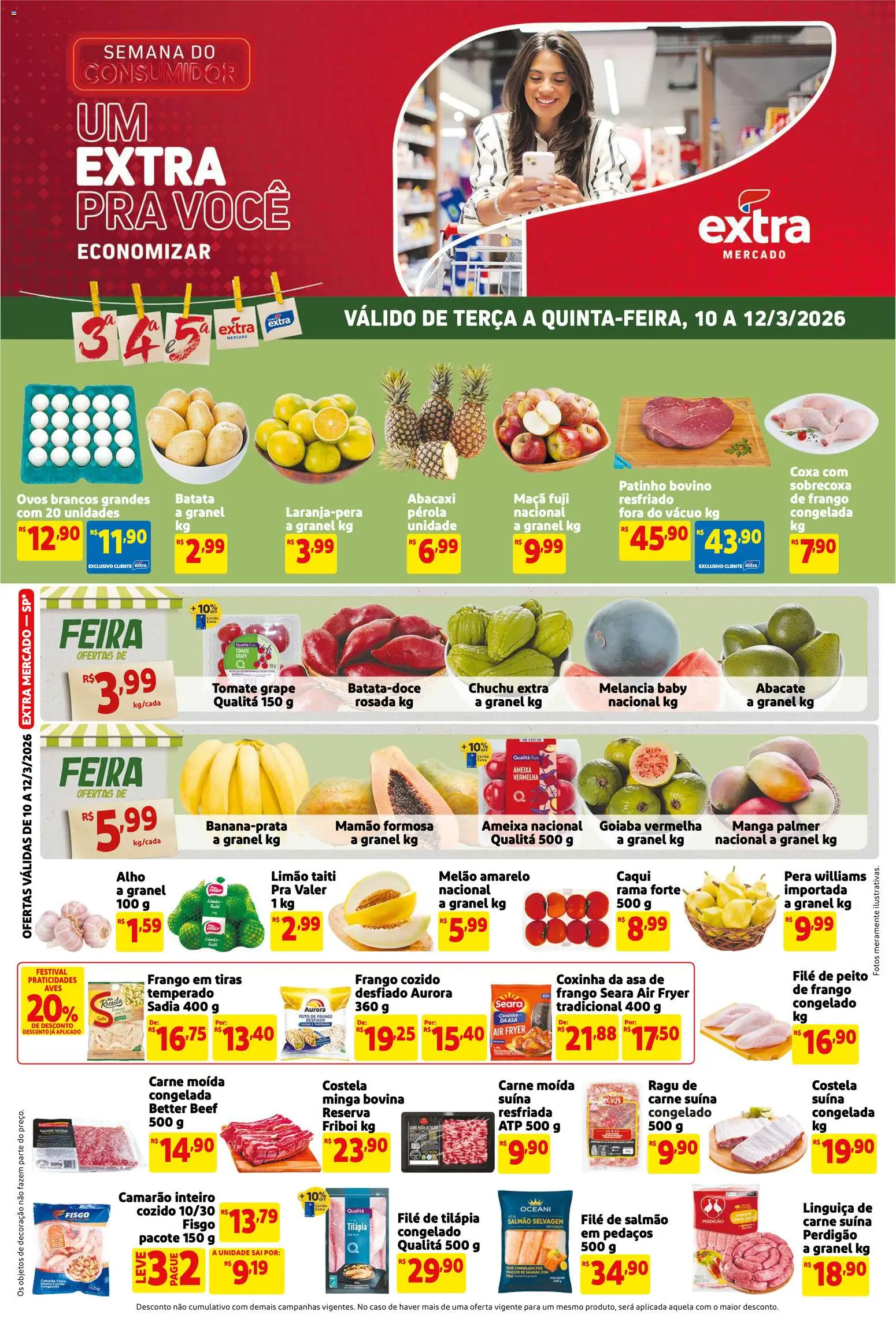 Extra Folheto - válido de 10.03.2026 | Página: 1 | Produtos: Alho, Ovos, Frango, Filé de tilápia