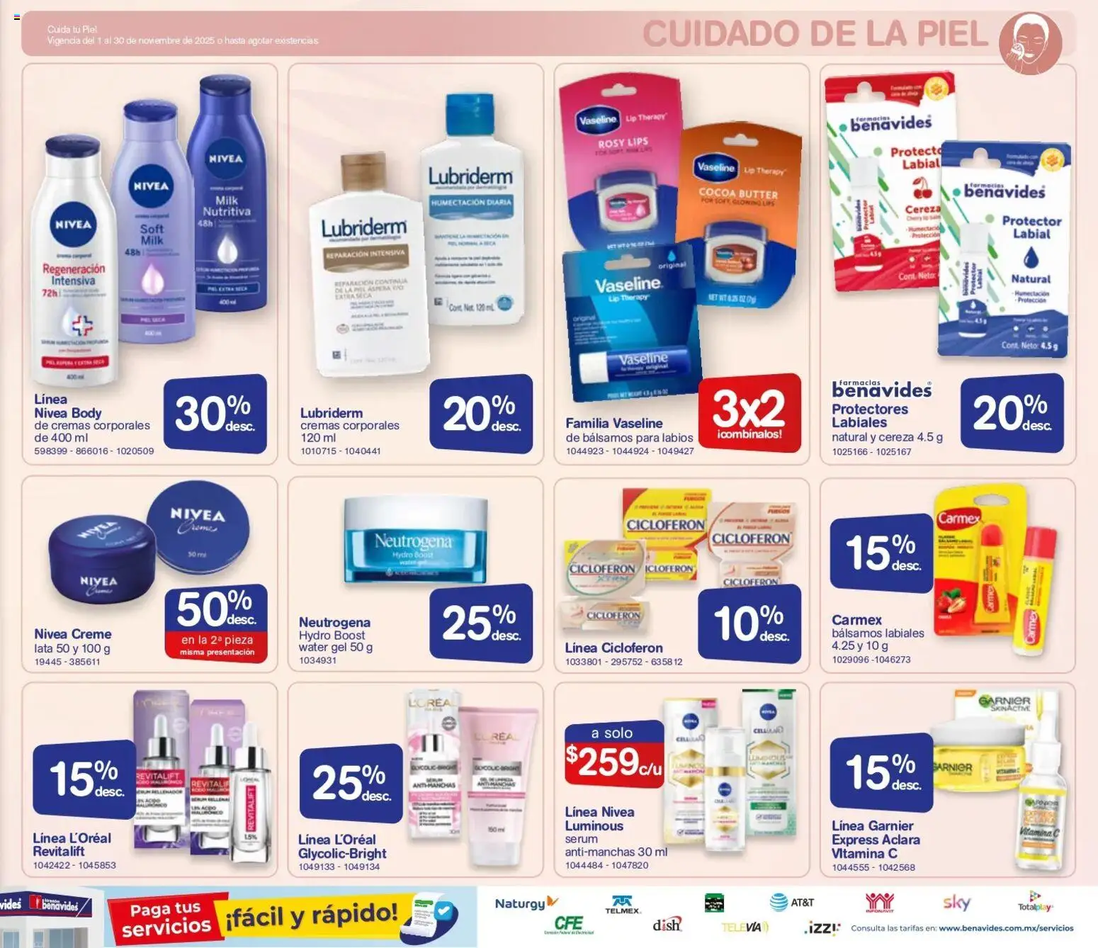 Nuevas ofertas de Farmacia Benavides válidas en toda la República Mexicana desde el 01.11.2025. ¡Encuentra las mejores ofertas en Farmacia Benavides catálogo! | Página: 19 | Productos: Serum, Body
