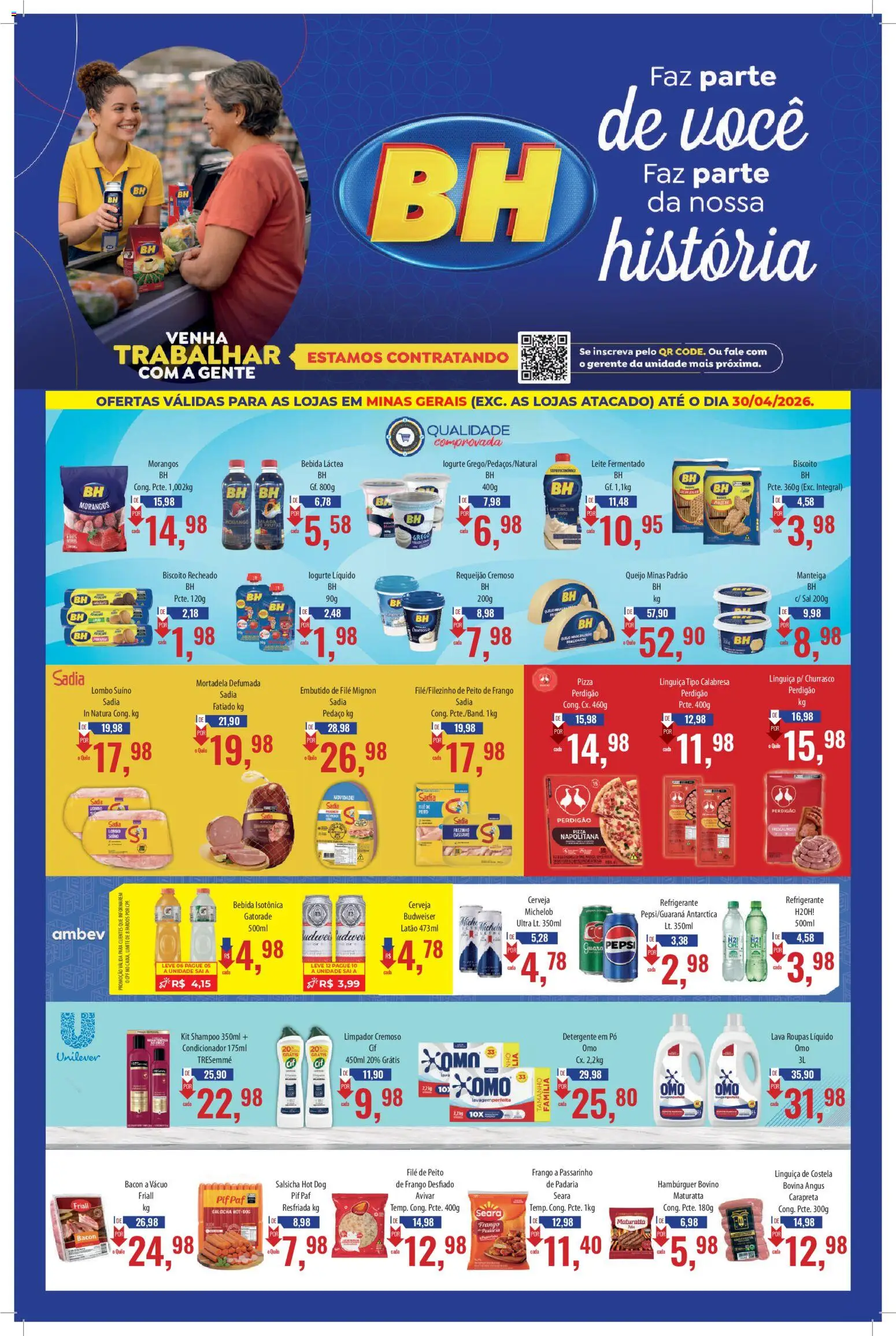 Supermercados BH Folheto - válido de 17.04.2026 | Página: 1 | Produtos: Pó, Queijo, Roupas, Leite fermentado