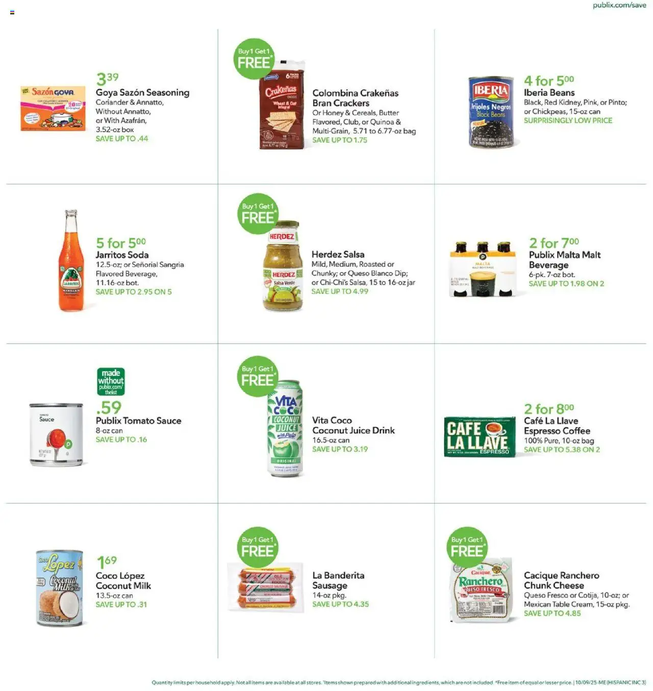 Publix Hispanic Ad - valid from 09.10.2025 | Page: 3 | Products: Box, Milk, Butter, Coffee