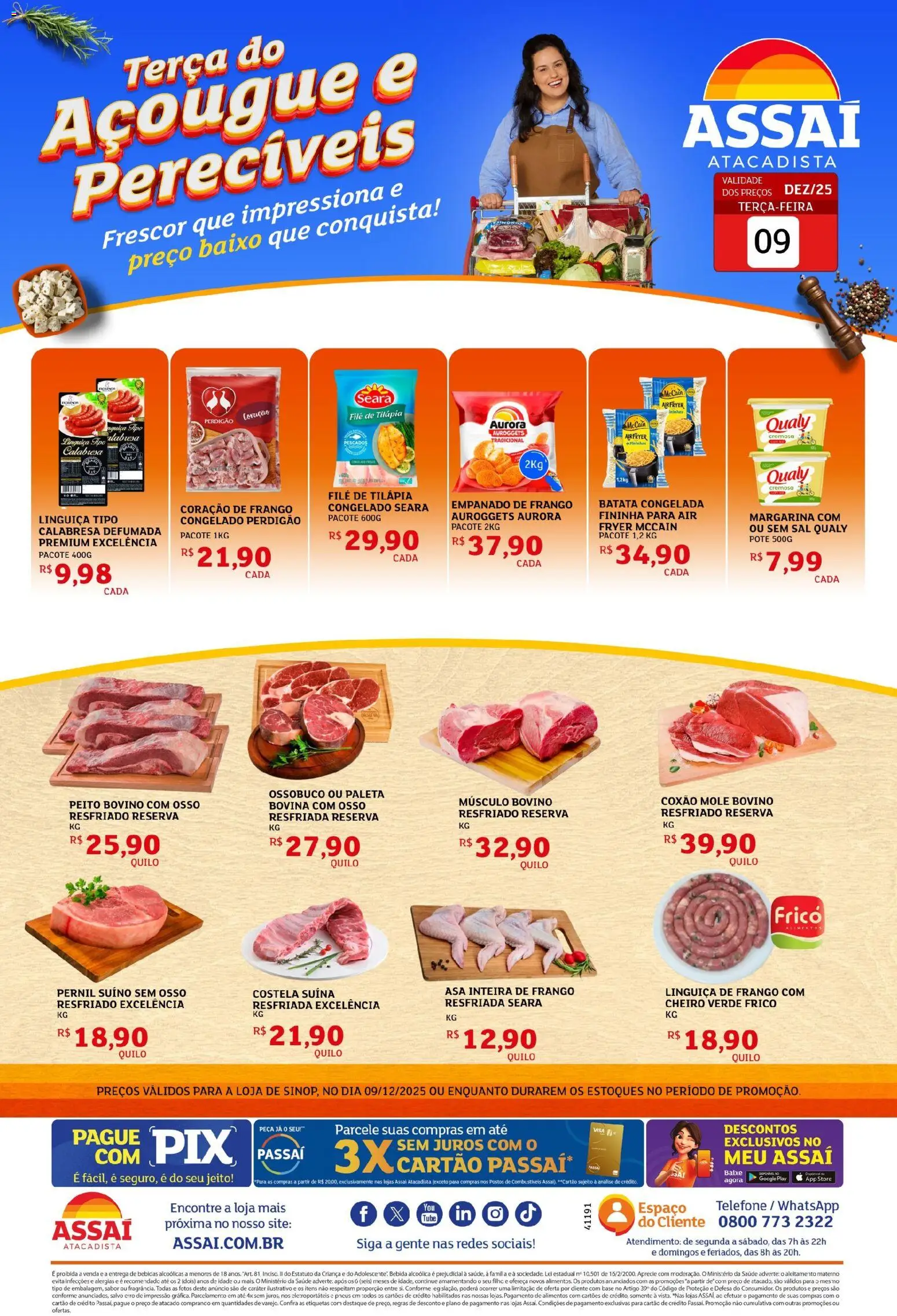 Assaí Atacadista Folheto - válido de 09.12.2025 | Página: 1 | Produtos: Tilápia, Pneus, Base, Sal