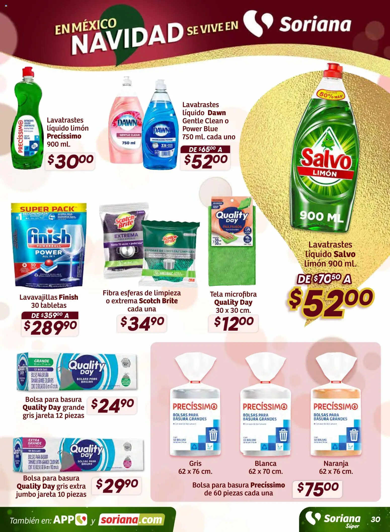 Nuevas ofertas de Soriana válidas en toda la República Mexicana desde el 11.12.2025. ¡Encuentra las mejores ofertas en Soriana - Preciazazaso Súper: Camp, Chia, Oax, Q. Roo, Tab, Yuc! | Página: 30 | Productos: Bolsa, Limón, Lavavajillas