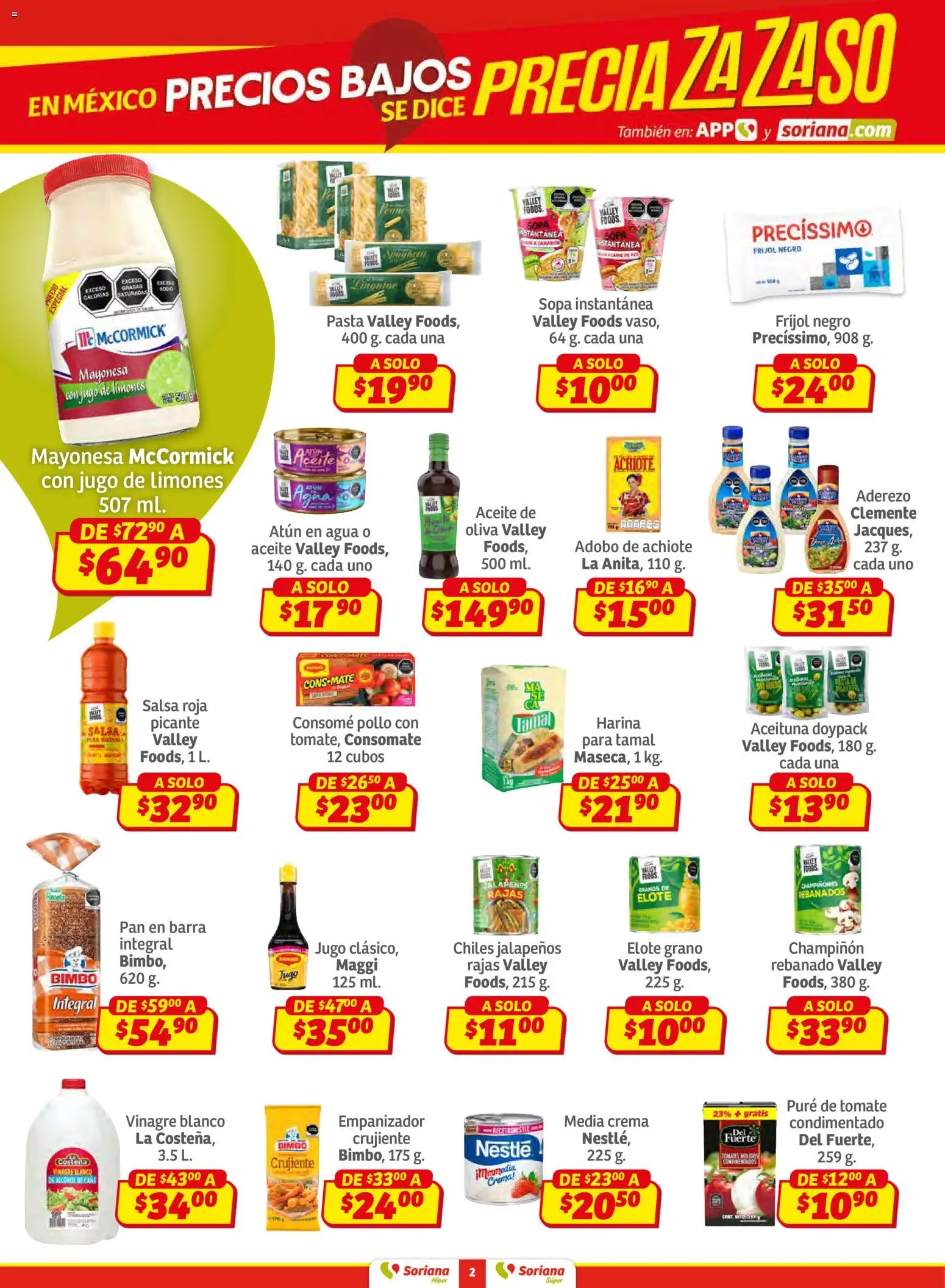 Nuevas ofertas de Soriana válidas en toda la República Mexicana desde el 02.01.2026. ¡Encuentra las mejores ofertas en Soriana - Preciazazaso Súper: Valle de México! | Página: 2 | Productos: Aderezo, Crema, Tomate, Agua