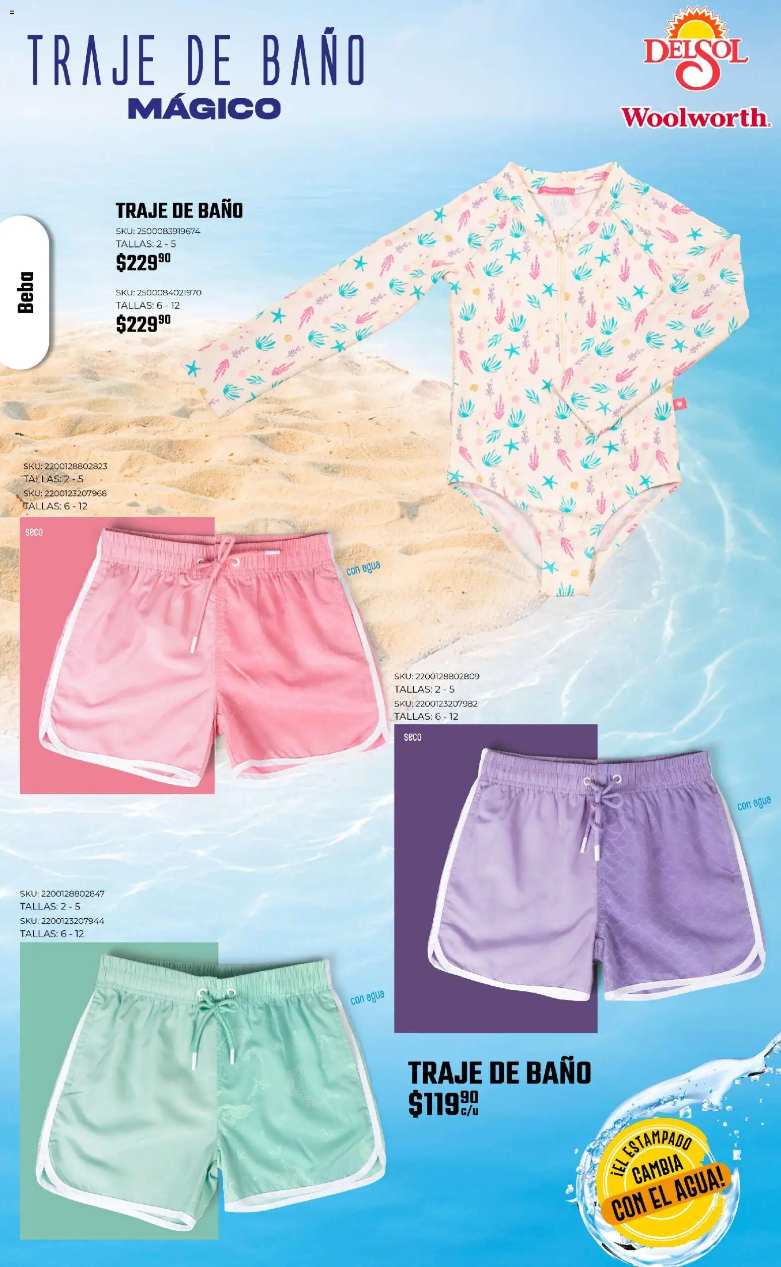 Nuevas ofertas de Del Sol y Woolworth válidas en toda la República Mexicana desde el 19.03.2026. ¡Encuentra las mejores ofertas en Del Sol y Woolworth catálogo Vacaciones 2026 ! | Página: 44 | Productos: Traje, Agua, Traje de baño, Baño