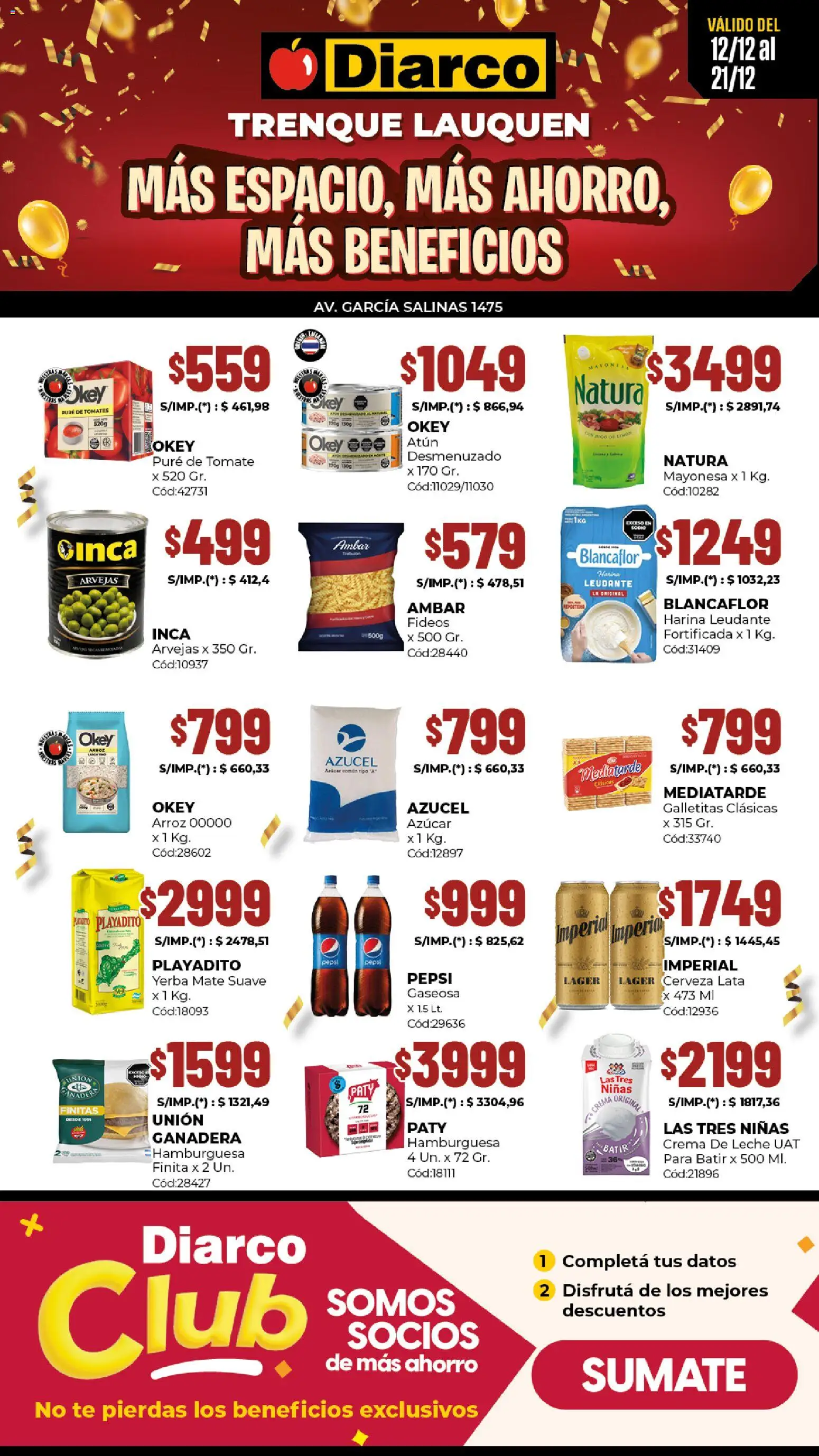 Diarco - Ofertas De Reapertura │ válido desde el 15.12.2025 | Página: 1 | Productos: Azucar, Atún, Pure de Tomate, Fideos