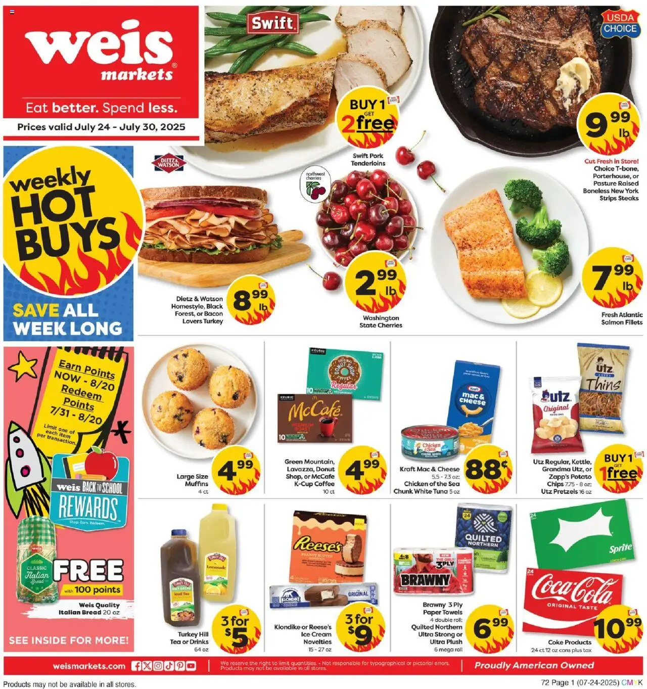 Weis Weekly Ad - valid from 24.07.2025 | Page: 1 | Products: Butter, Pork, Cream, Ice cream