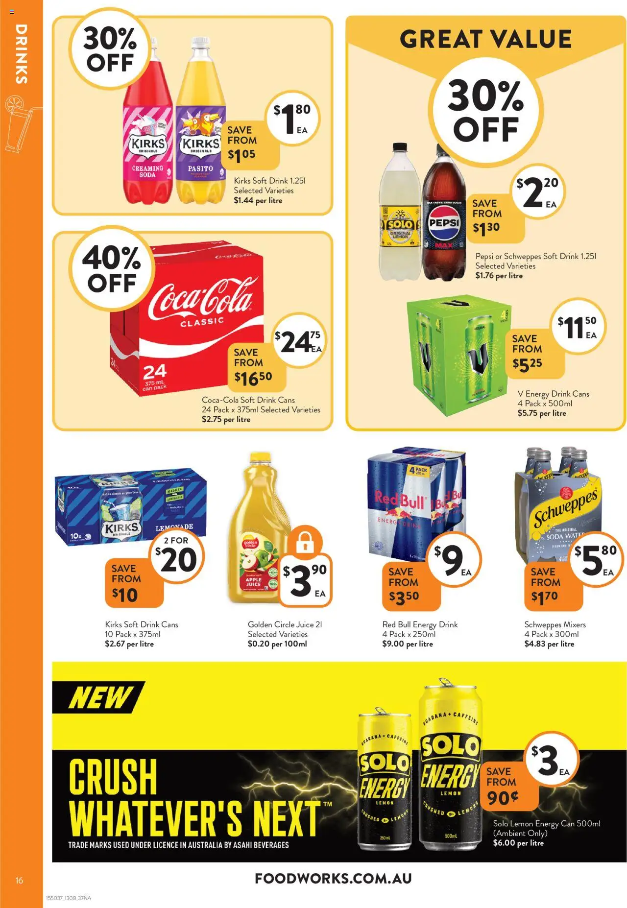 Foodworks catalogue - valid from 13.08.2025 | Page: 16 | Products: Energy drink, Pepsi, Water, Lemon