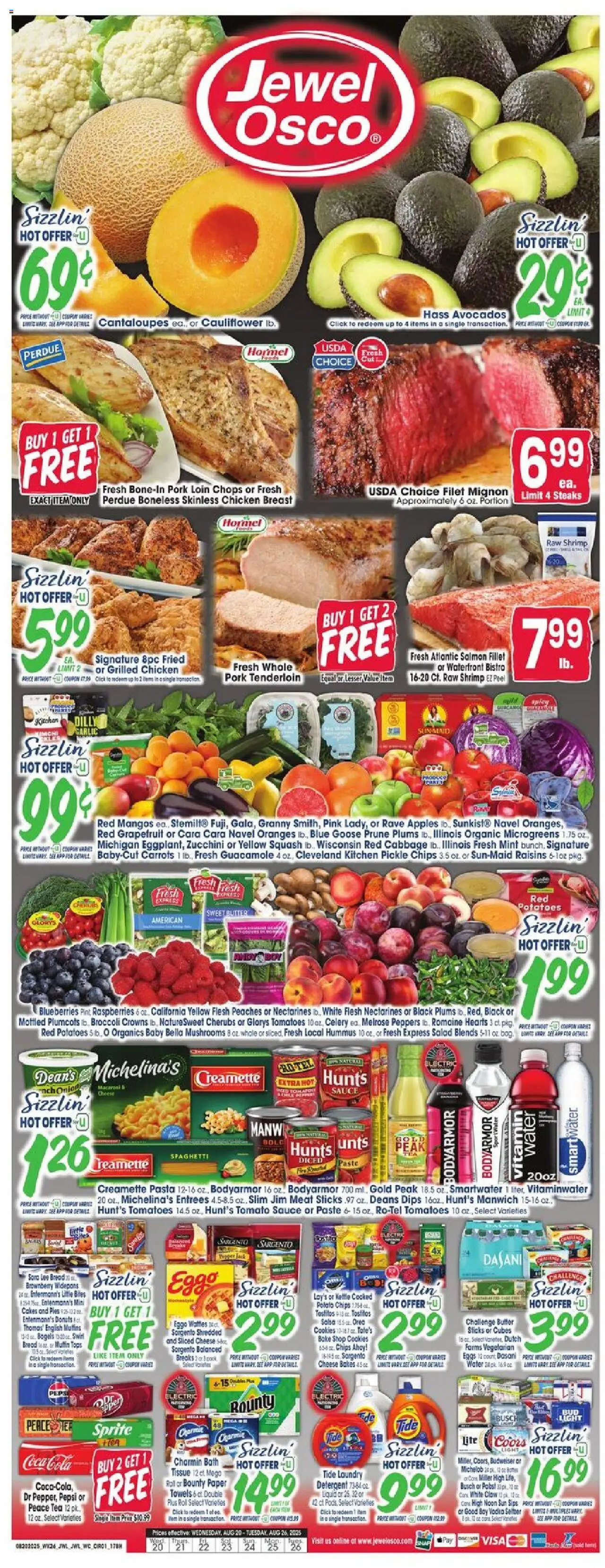 Jewel Osco Weekly Ad - valid from 20.08.2025 | Page: 1 | Products: Squash, Cheese, Eggs, Cookies