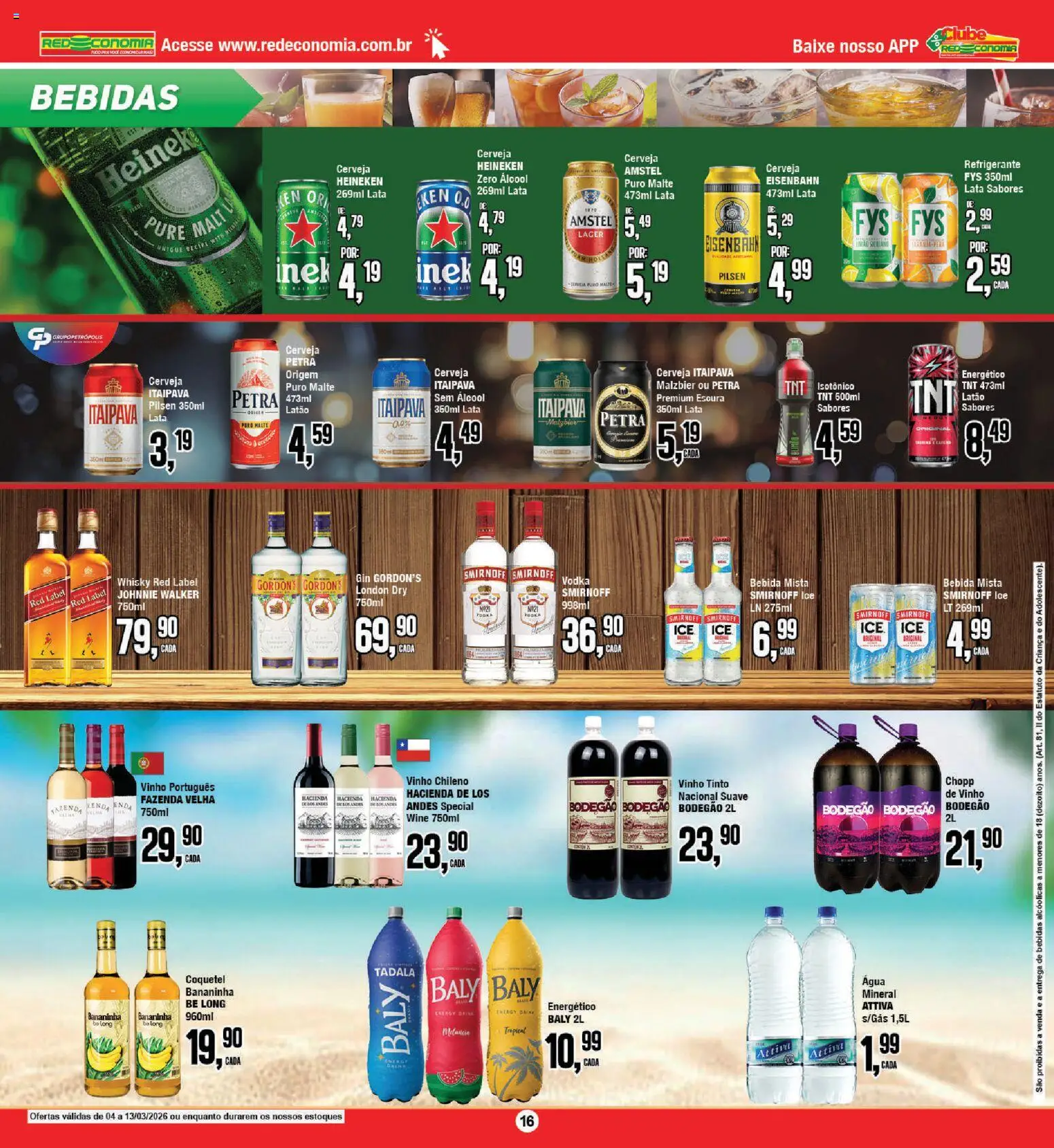 RedEconomia Folheto - válido de 04.03.2026 | Página: 16 | Produtos: Energético, Cerveja Heineken, Gin, Vodka
