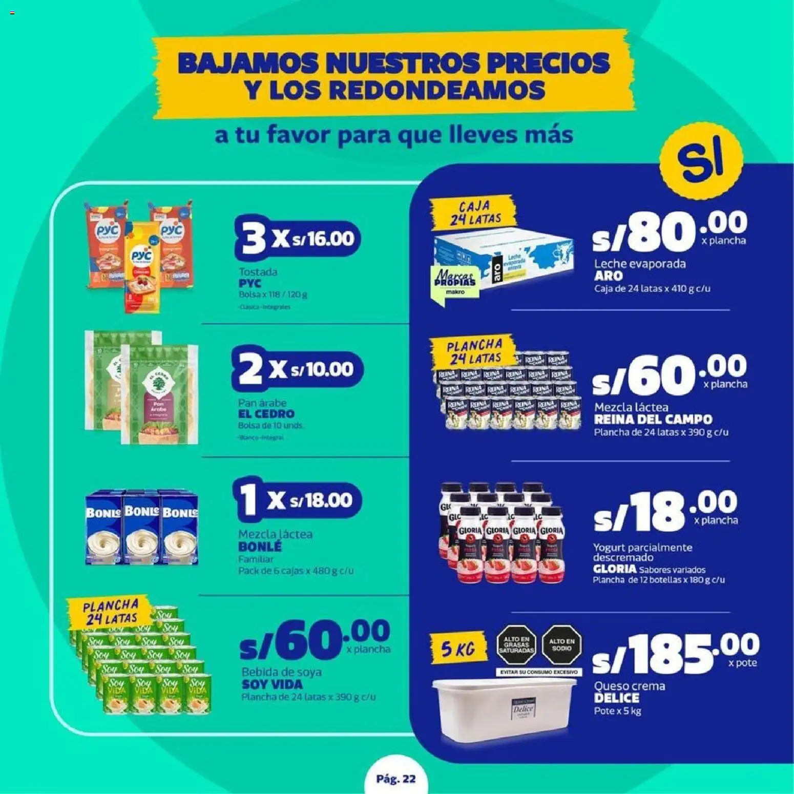 Catálogo Makro válido desde 23.04.2026 | Página: 22 | Productos: Queso, Yogurt, Pan, Bolsa