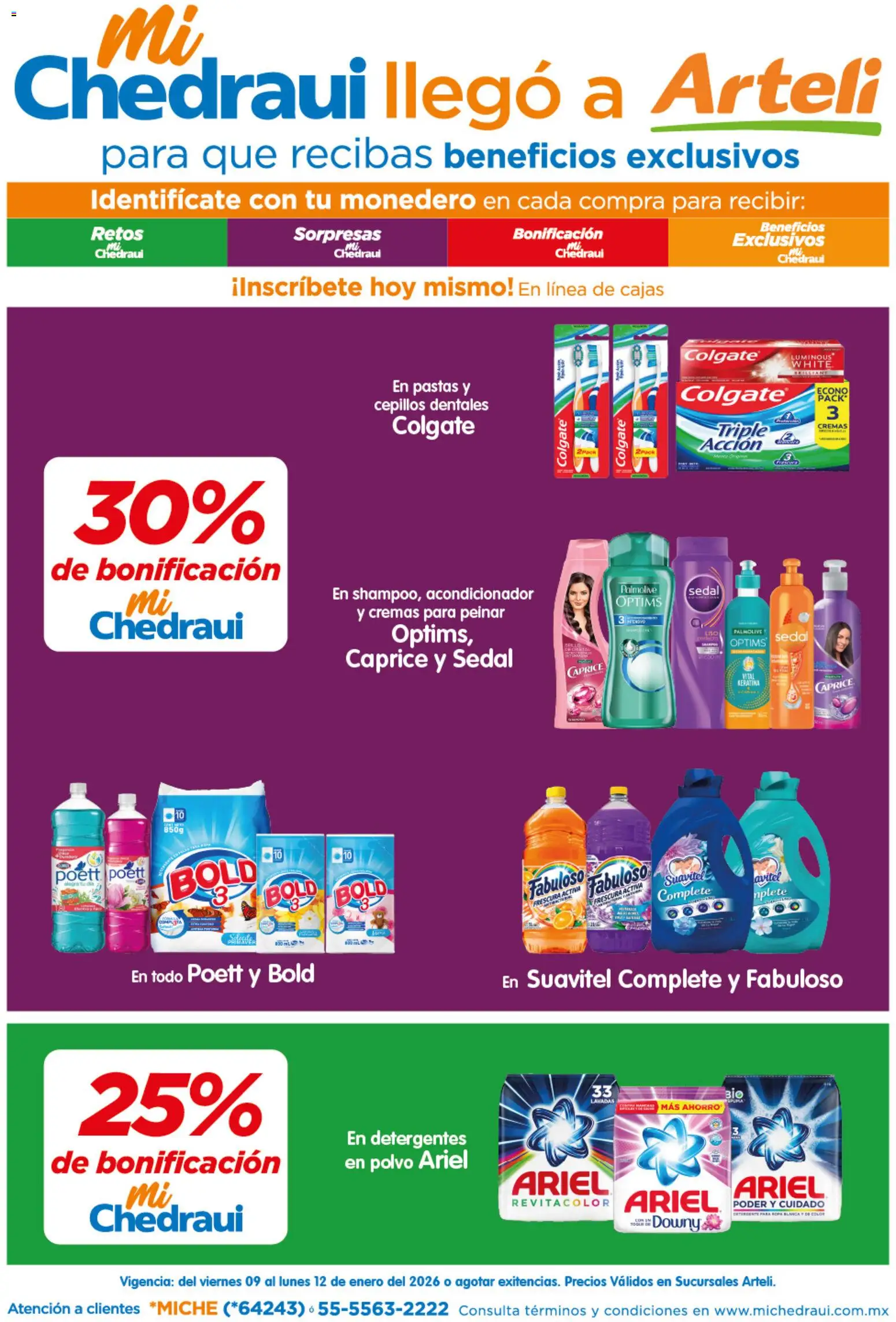 Nuevas ofertas de Arteli válidas en toda la República Mexicana desde el 09.01.2026. ¡Encuentra las mejores ofertas en Arteli folleto MiChedraui! | Página: 1 | Productos: Monedero, Ropa, Polvo, Acondicionador
