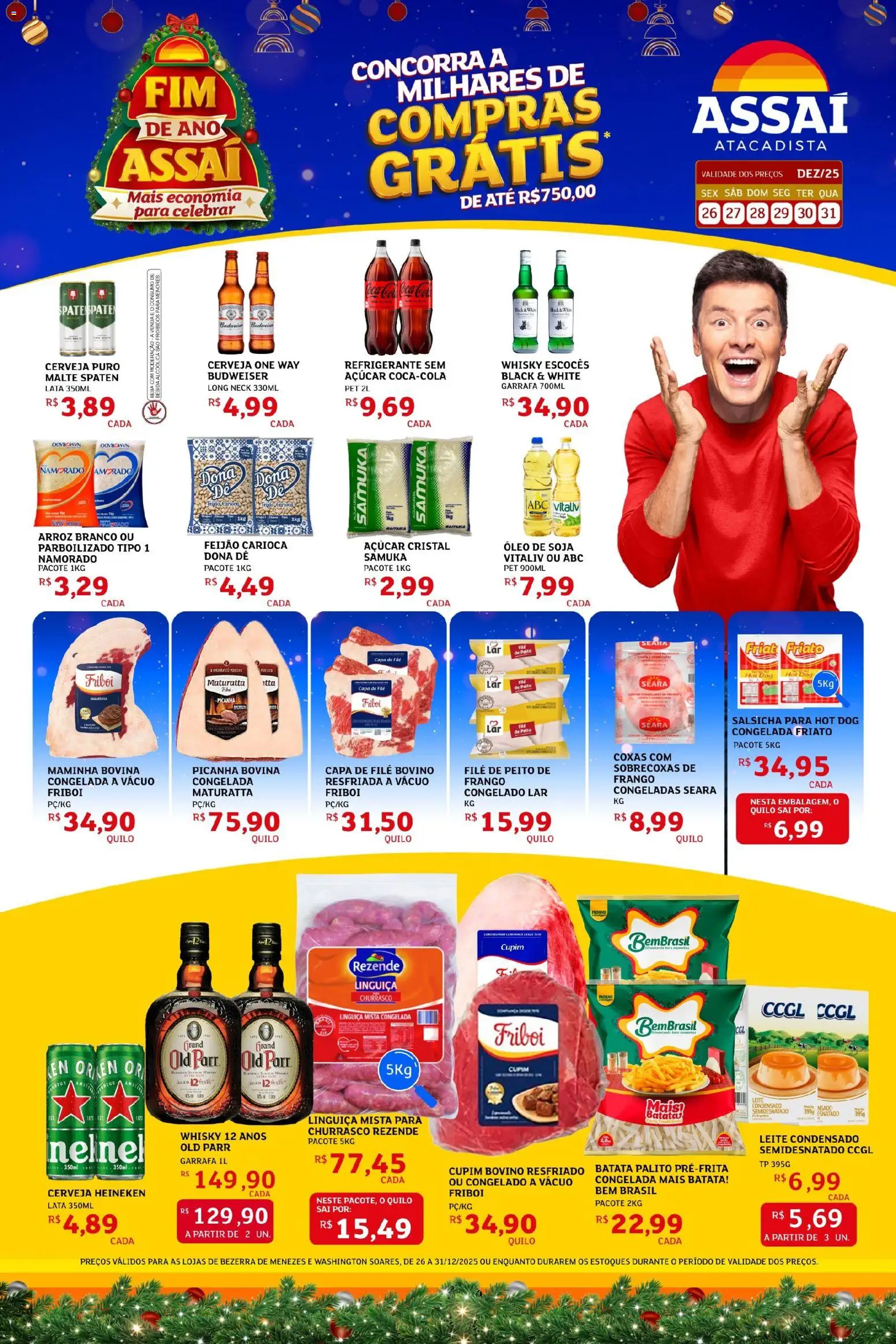 Assaí Atacadista Folheto - válido de 26.12.2025 | Página: 1 | Produtos: Salsicha, Picanha, Leite, Cerveja Heineken