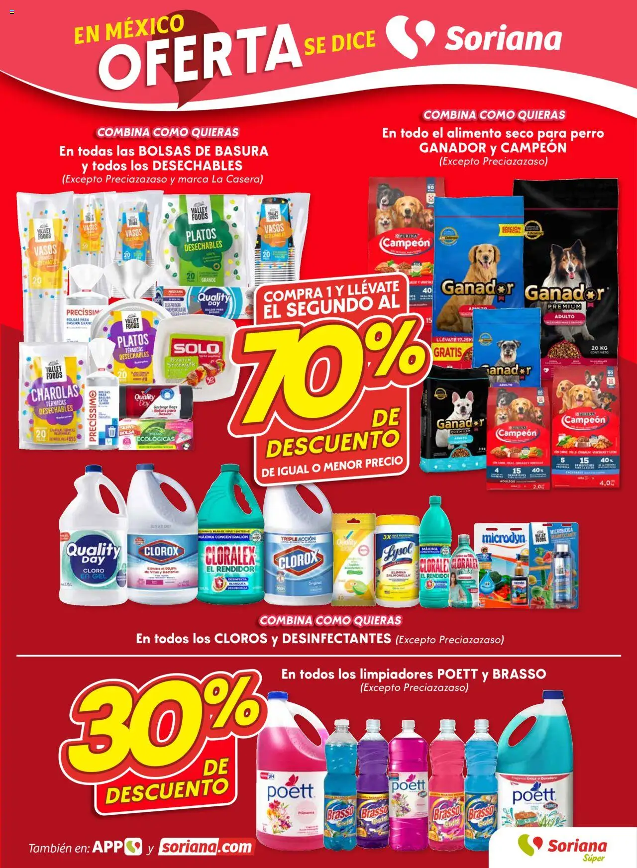 Nuevas ofertas de Soriana válidas en toda la República Mexicana desde el 21.08.2025. ¡Encuentra las mejores ofertas en Soriana - Fin de Semana Súper: Ags, Nay, Jal, Qro, Col, Mich, Gto, Hgo, Tlax, Mor, Pue, Gro, Oax, Edo. de Mex, Valle de México, Zac y SLP! | Página: 5 | Productos: Bolsa, Cloro, Vasos