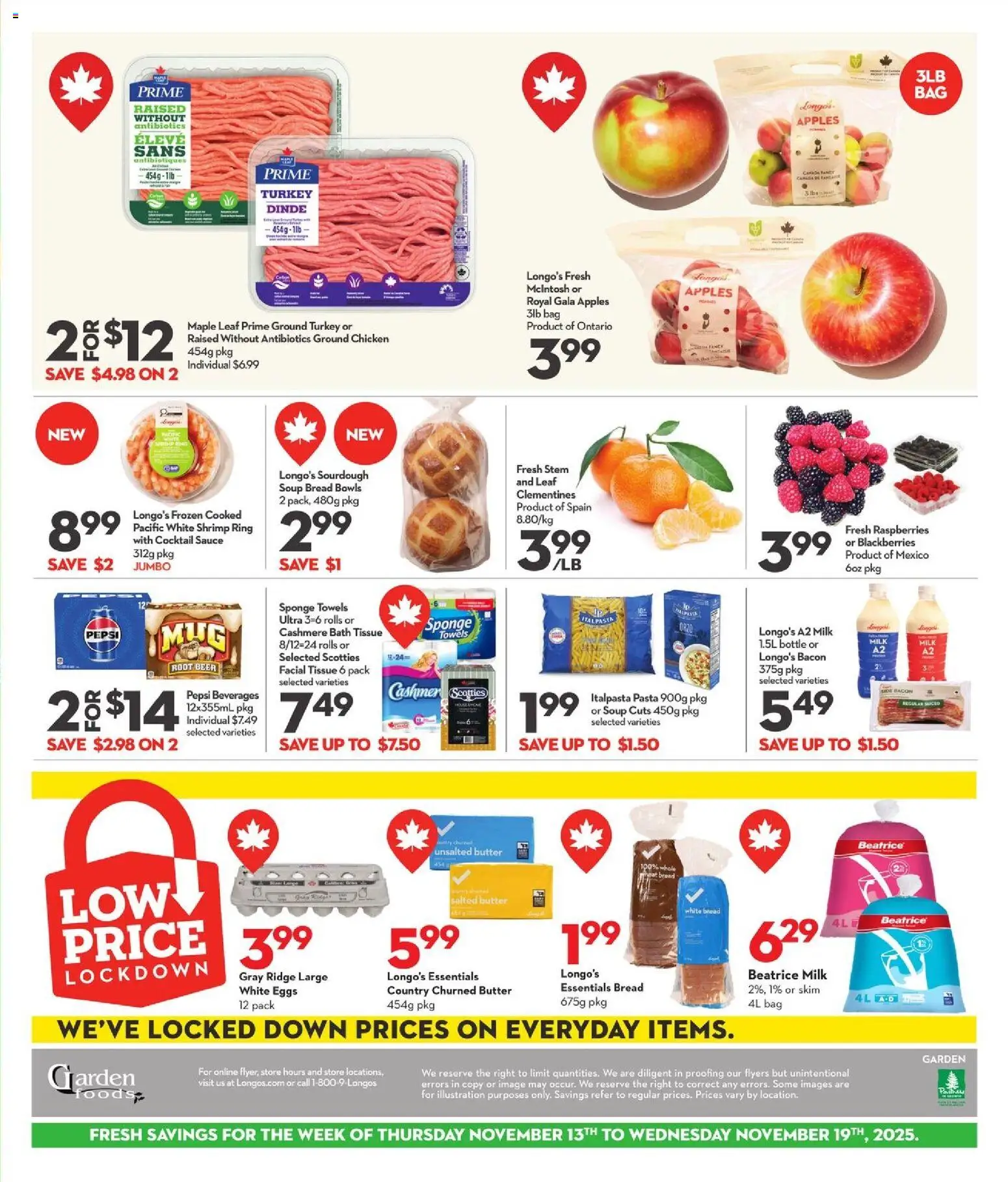 Longo's flyer valid from 13.11.2025 | Page: 3 | Products: Pasta, Ridge, Bread, Apples