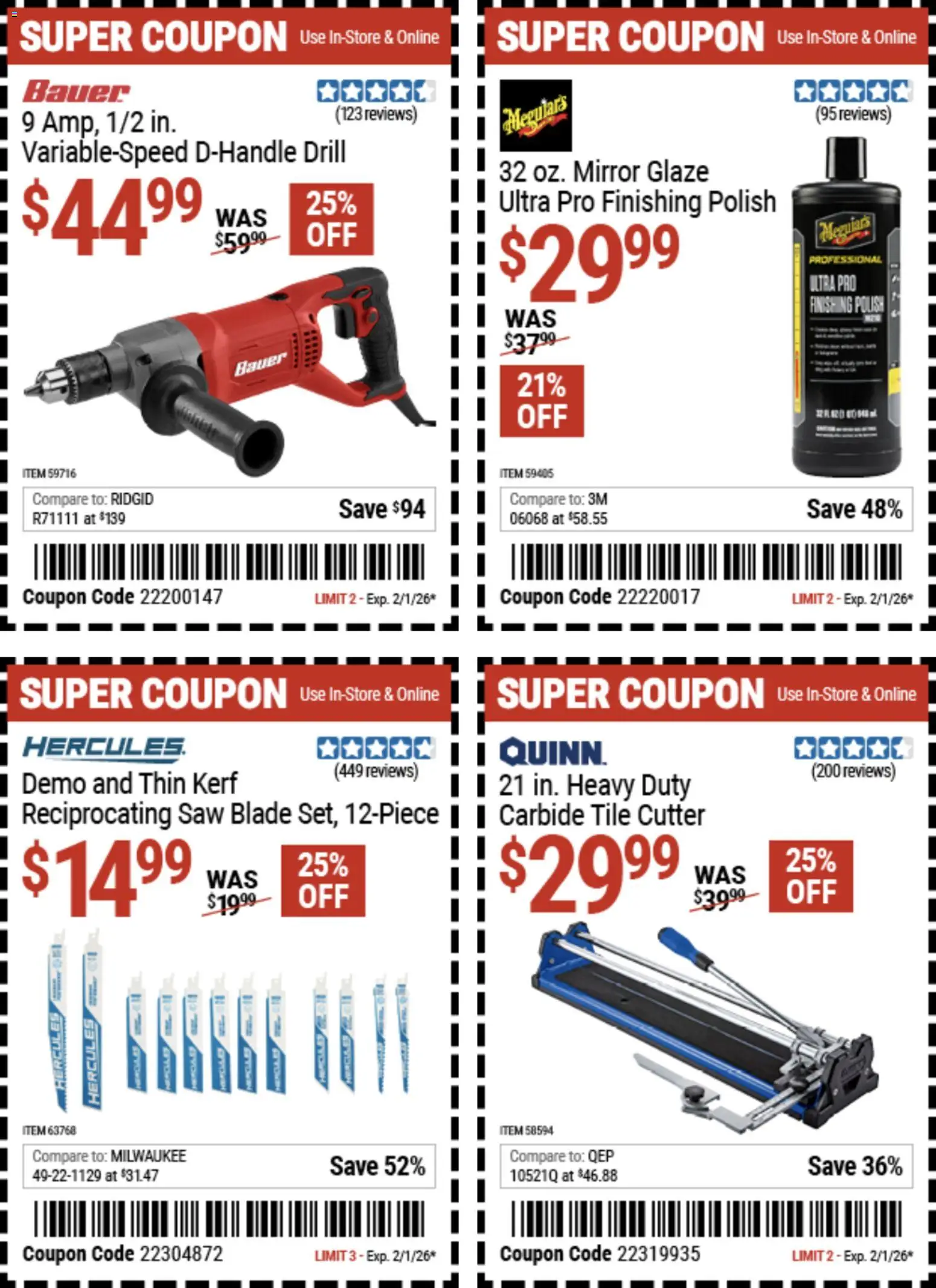 Harbor Freight Weekly Ad - valid from 20.01.2026 | Page: 19 | Products: Saw, Mirror, Reciprocating Saw, Cutter