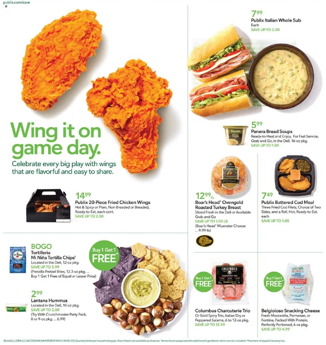 Publix Weekly Ad - valid from 01.10.2025 | Page: 8 | Products: Cheese, Bread, Game