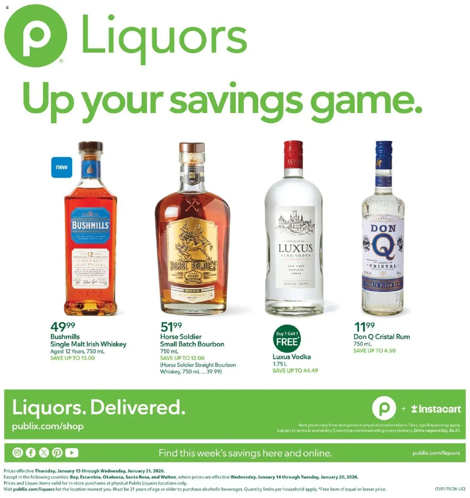 Publix Liquor - valid from 15.01.2026 | Page: 1 | Products: Bourbon, Vodka, Whiskey
