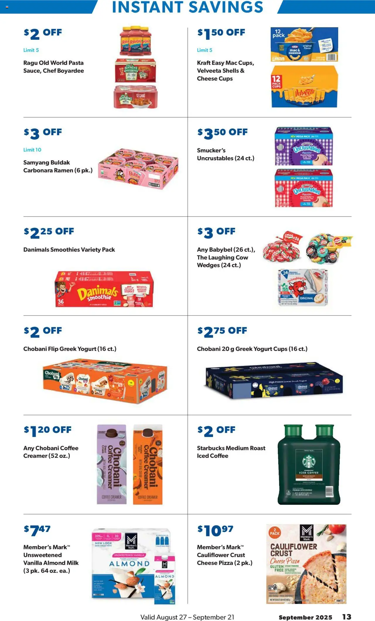 Sam's Club Instant Savings Book September - valid from 27.08.2025 | Page: 13 | Products: Pen, Cheese, Yogurt, Pizza