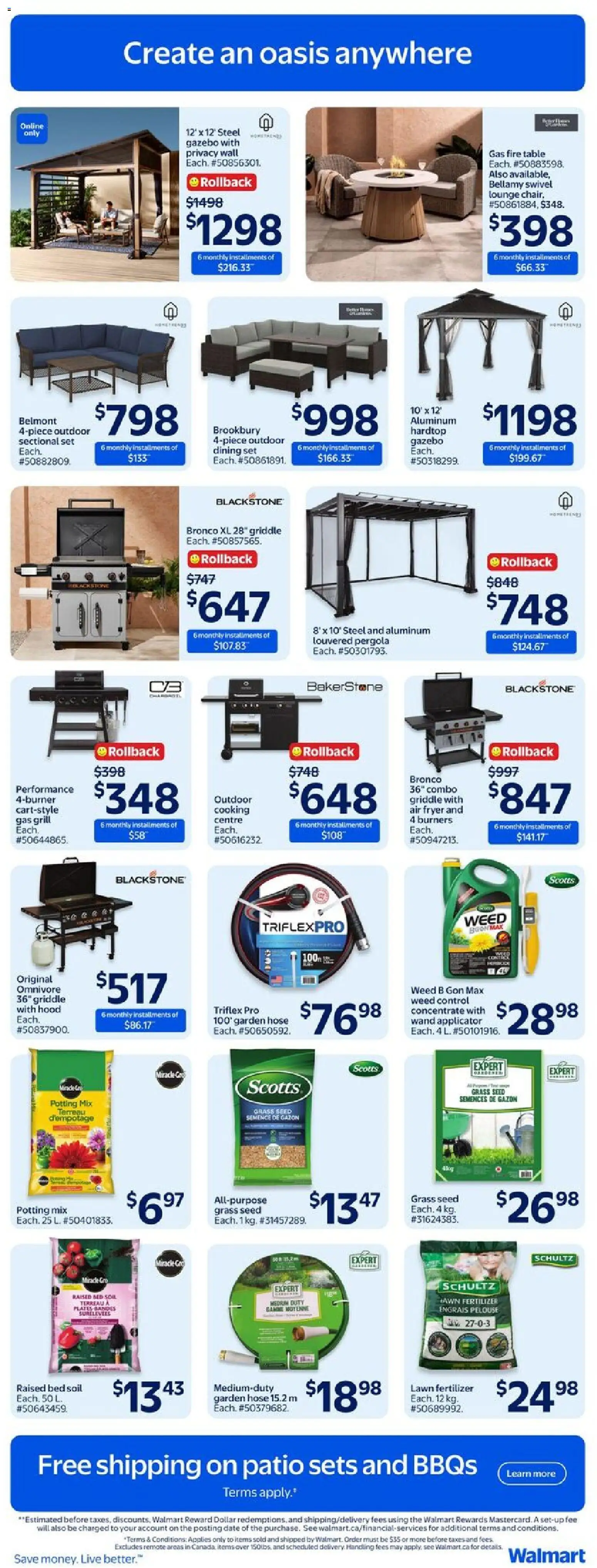 Walmart flyer valid from 23.04.2026 | Page: 12 | Products: Grill, Fryer, Bed, Table